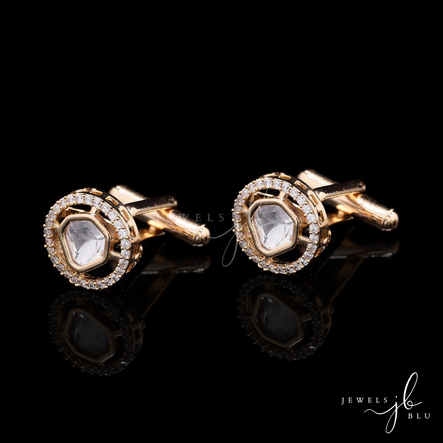 Mens Polki Diamond Adara Gold Finish Cuff Link Pair