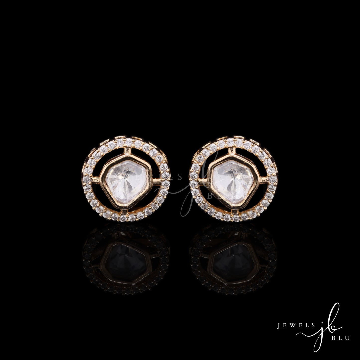 Mens Polki Diamond Adara Gold Finish Cuff Link Pair