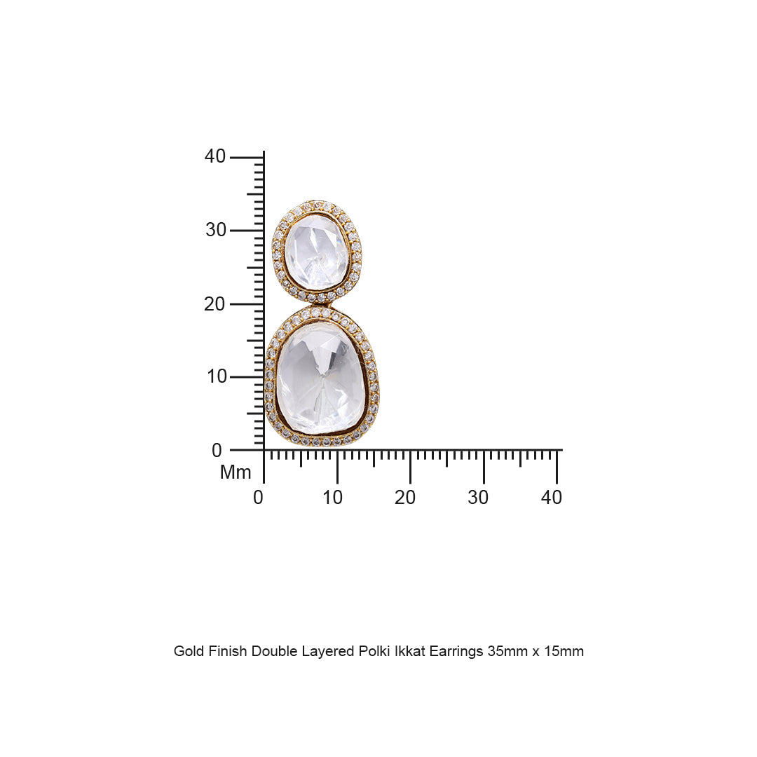 Gold Finish Double Layered Polki Ikkat Earrings