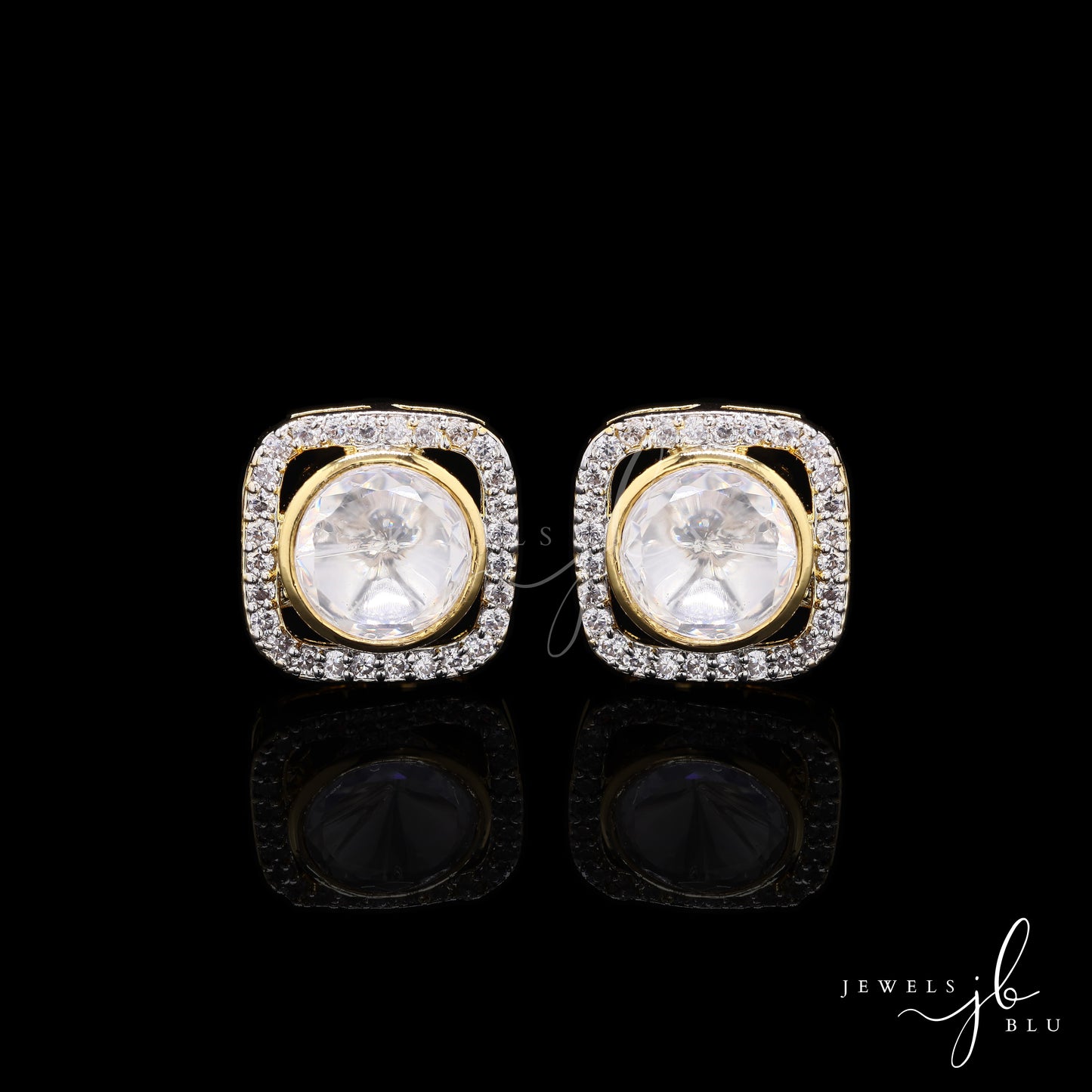 Square Gold Finish Polki Diamond Mens Cuff Link with Diamond Cluster