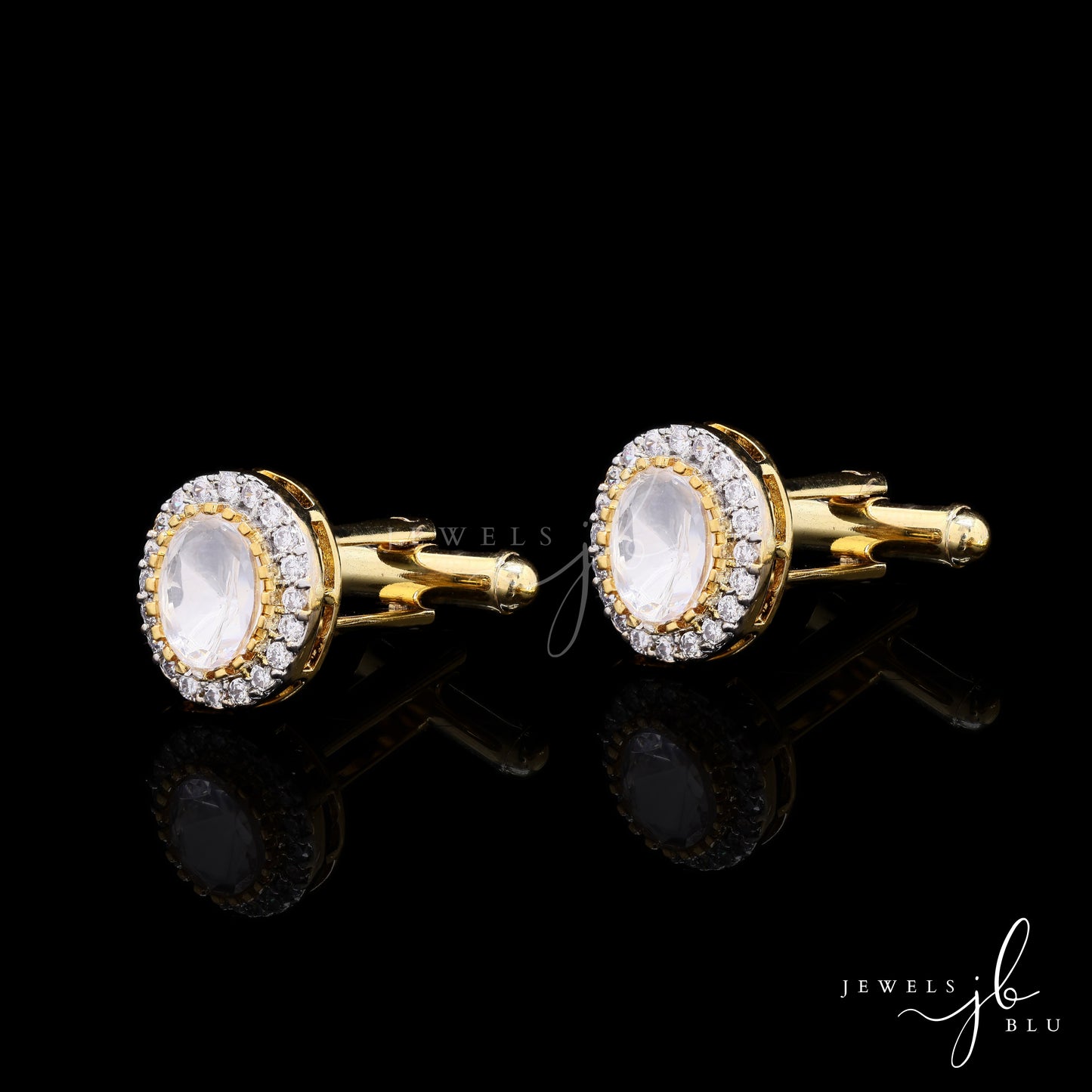 Oval Polki Classic Gold Finish Mens Cuff Link Pair