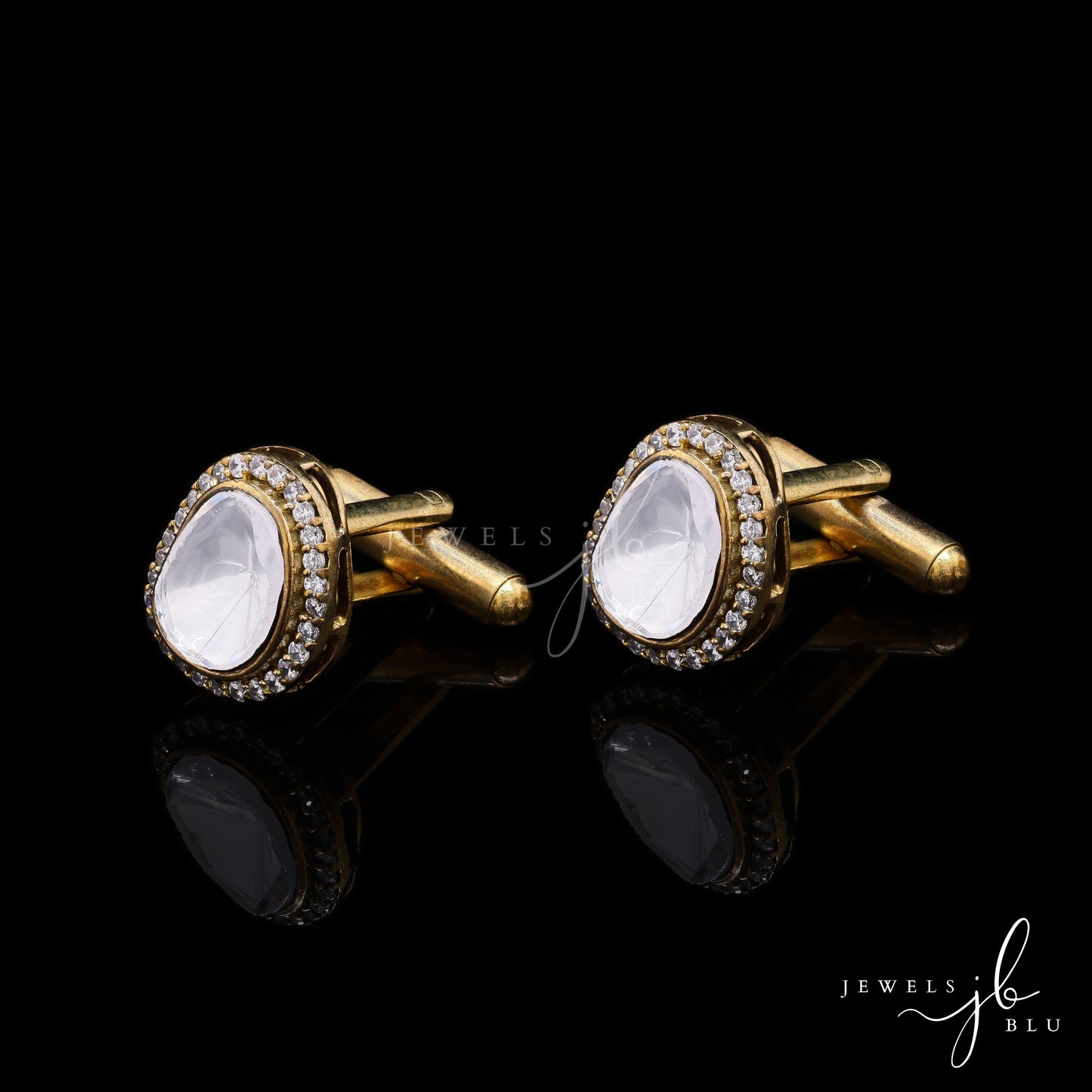 High Finish Oval Polki Diamond Mens Cuff Link Pair