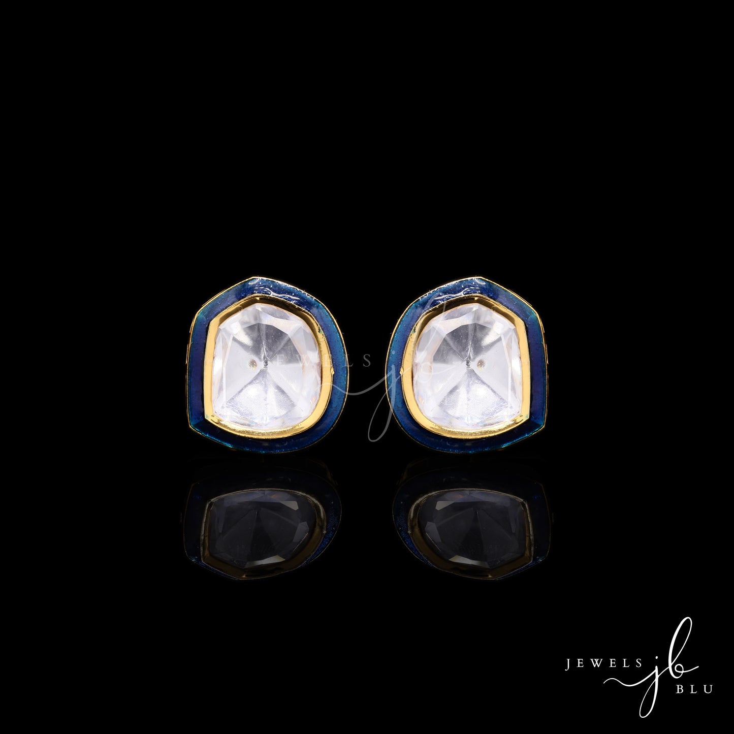 Turquoise Blue Polki Gold Finish Mens Polki Cuff Link