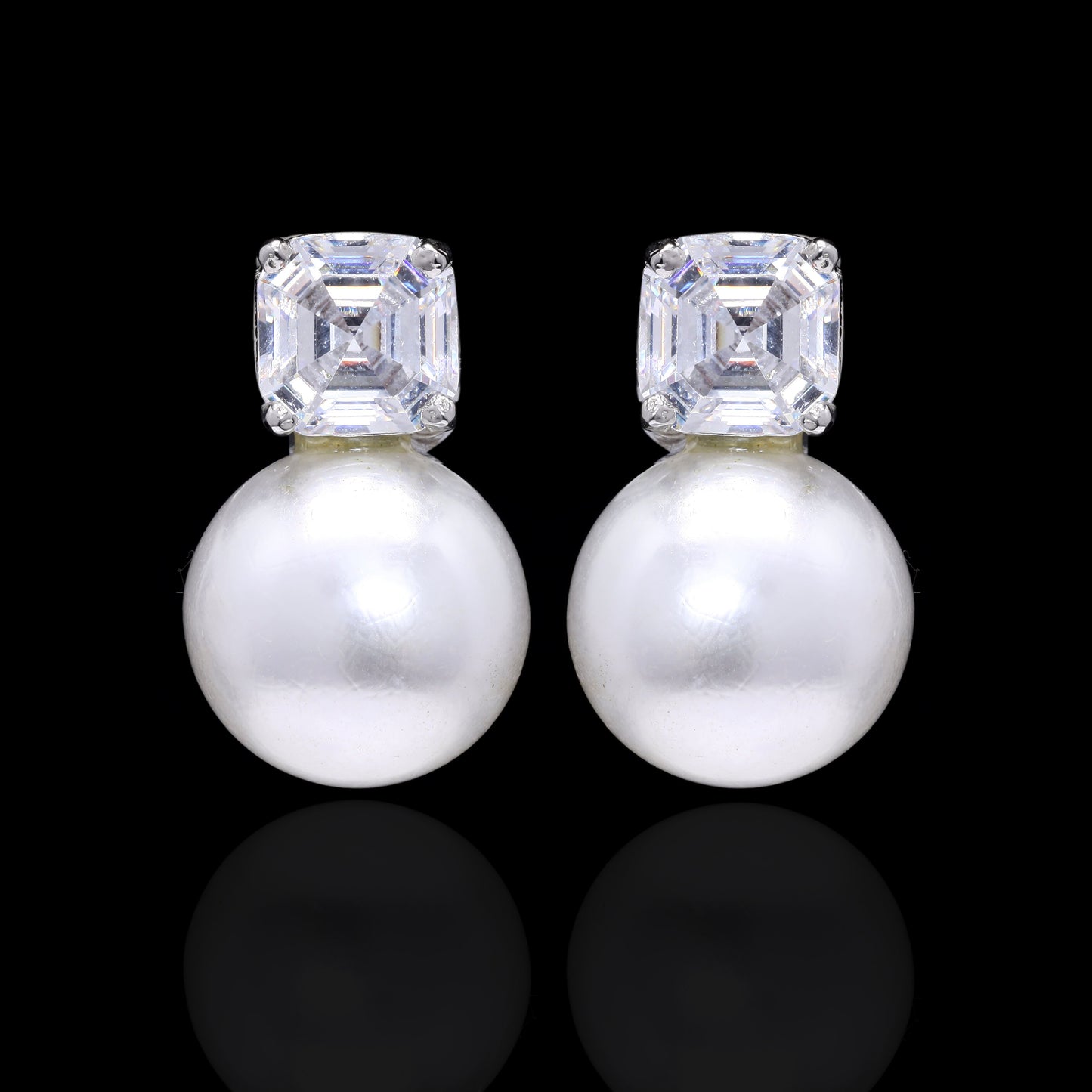 Fresh Water Pearl Zirconia Studs with Ascher Cut Solitaires.