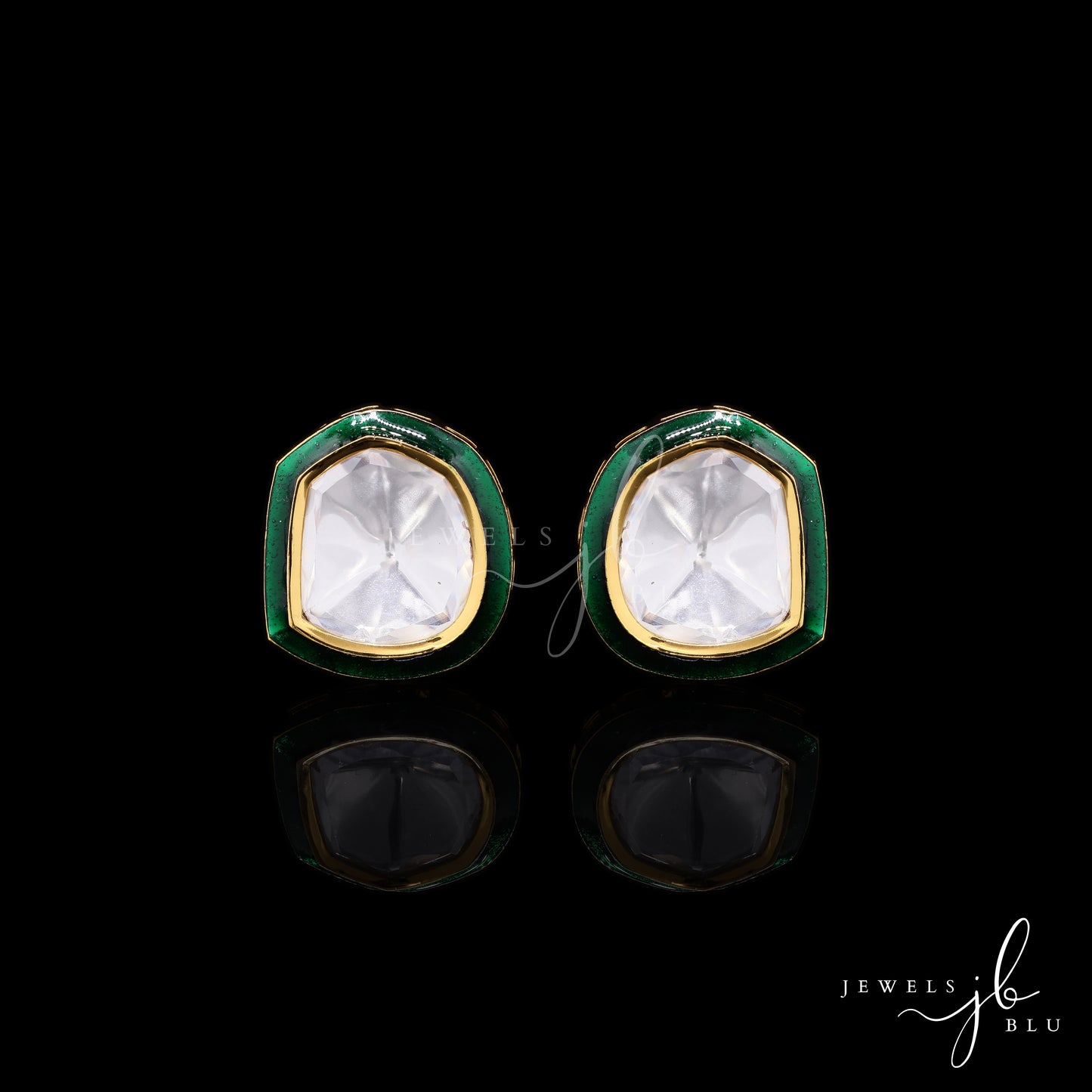 Emerald Green Enamel Gold Finish Polki Mens Cuff Links