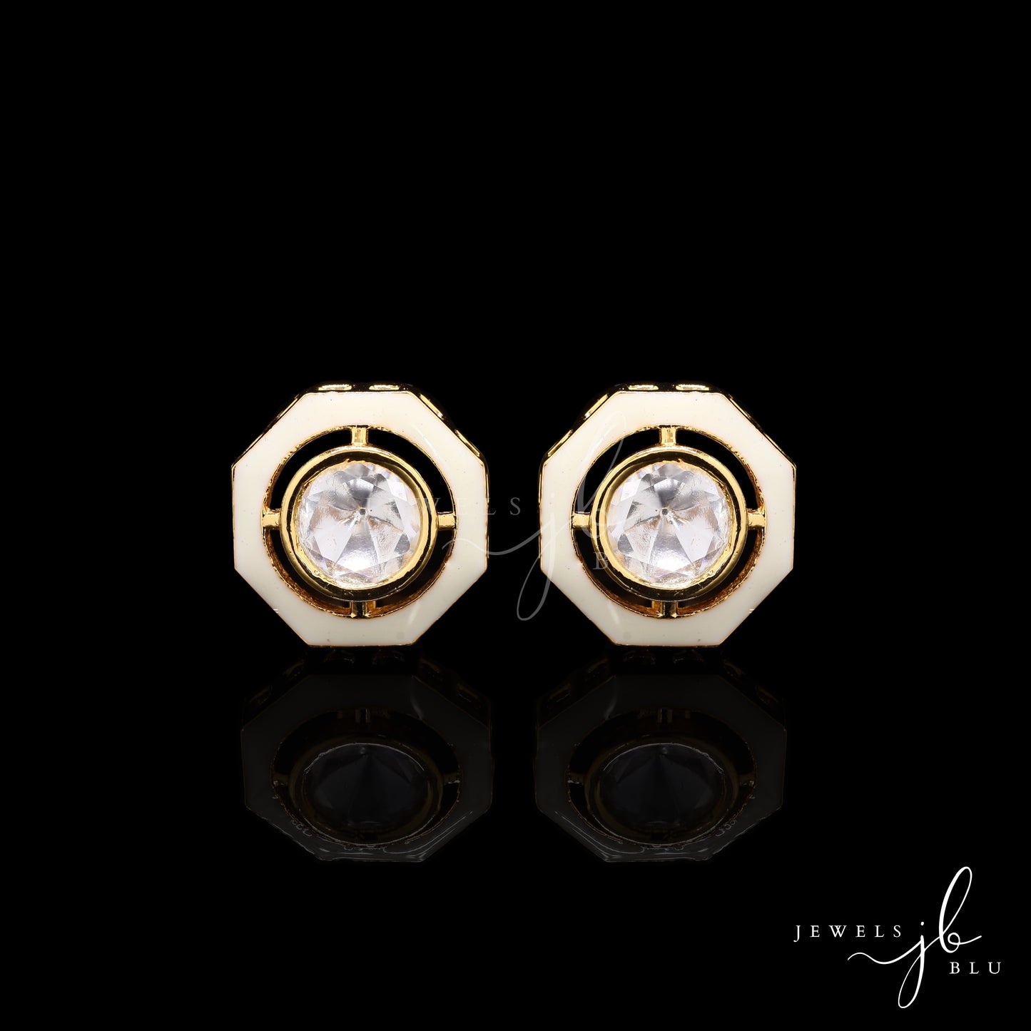 Pearl White Enamel Bezel Setting Polki Diamond Mens Cuff Link