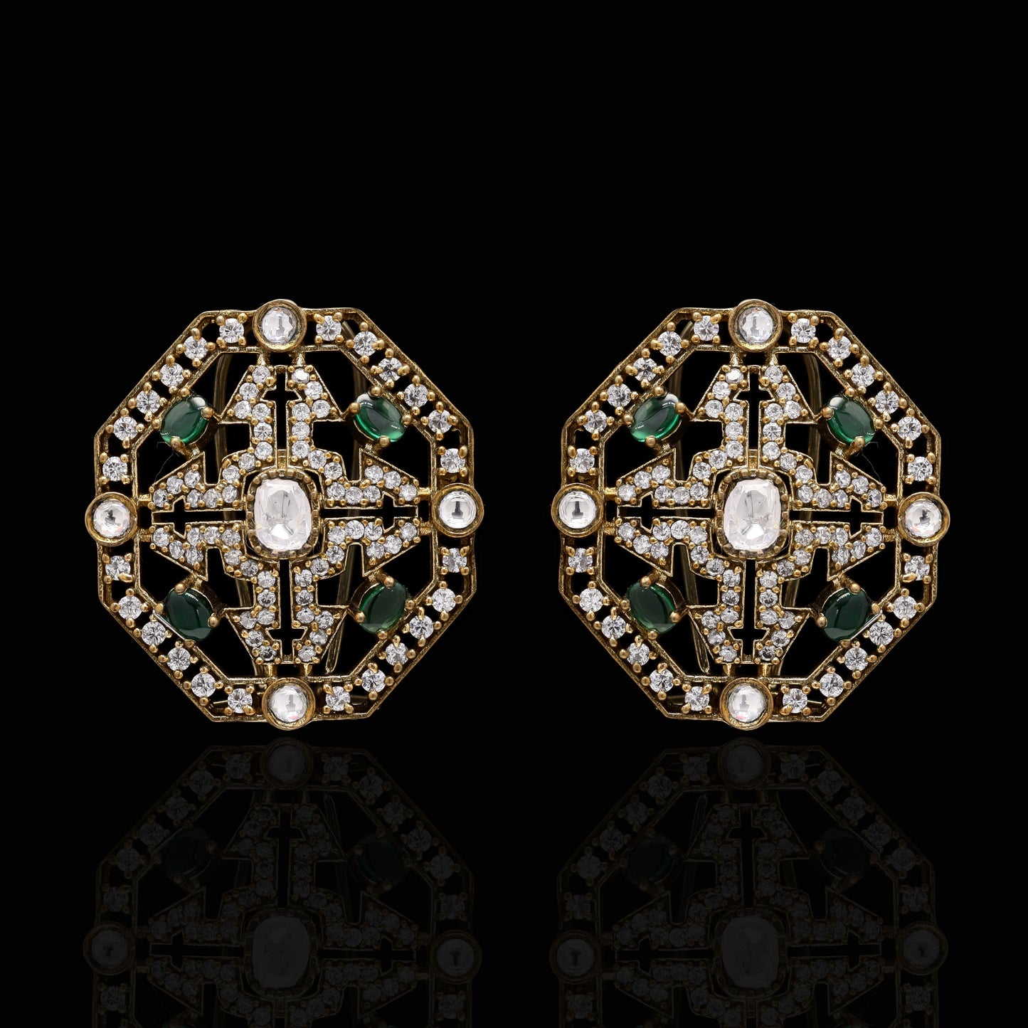 Antique Finish Victoria Emerald Polki and Diamond Necklace Set with Earrings