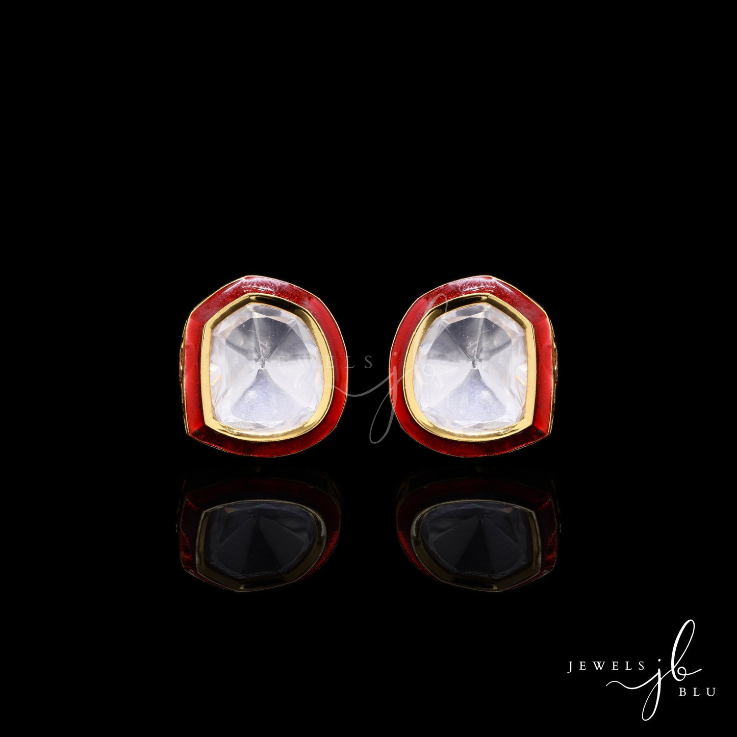 Glazed Red Enamel Gold Finish Polki Diamond Mens Cuff Link Pair
