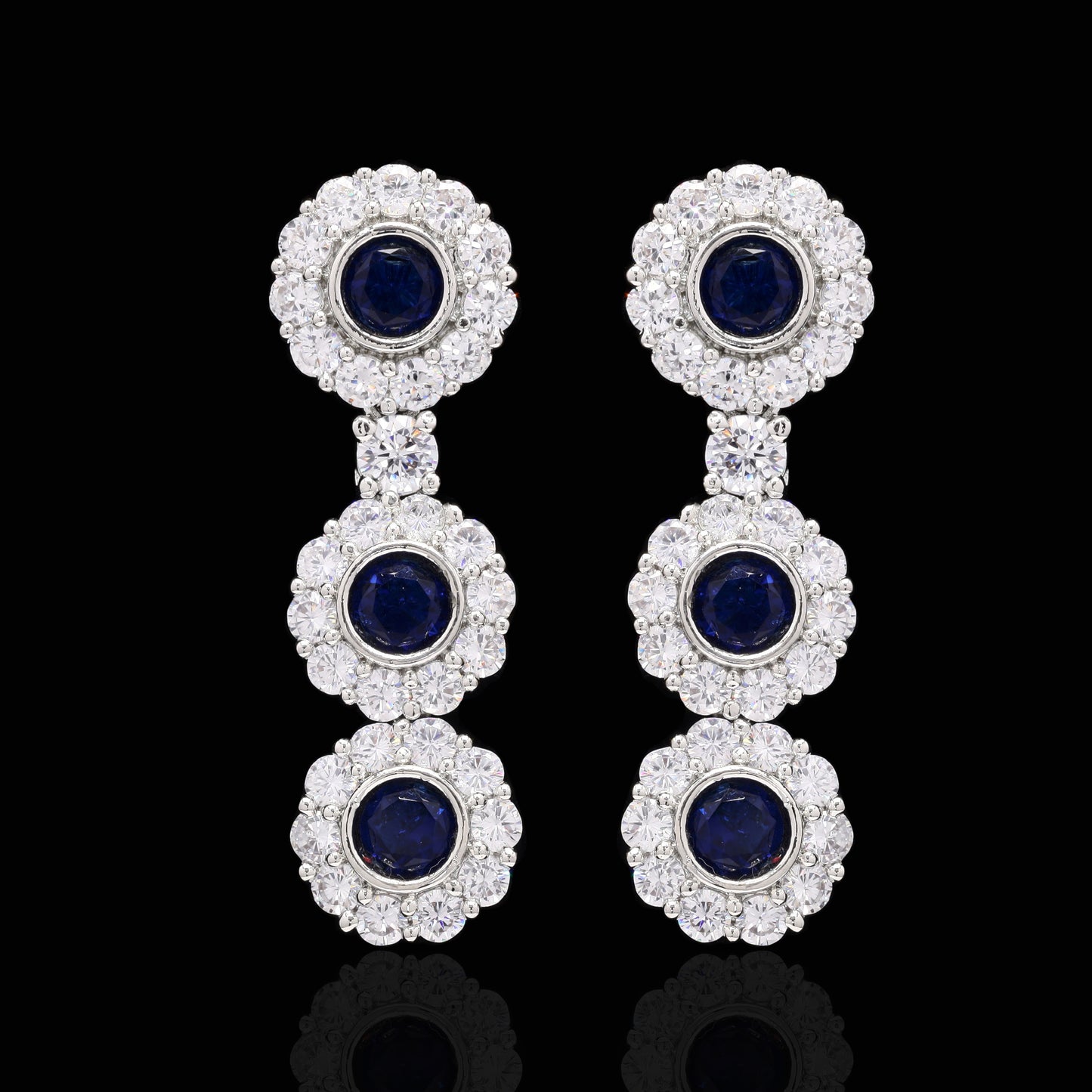 Blue Sapphire and Diamond Premium Party Choker Necklace Set with Earrings