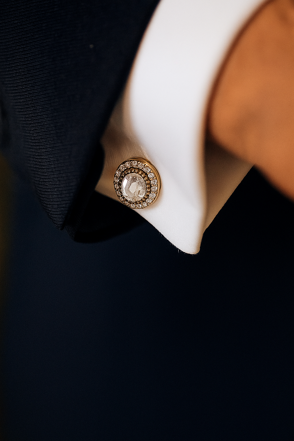 Oval Polki Classic Gold Finish Mens Cuff Link Pair