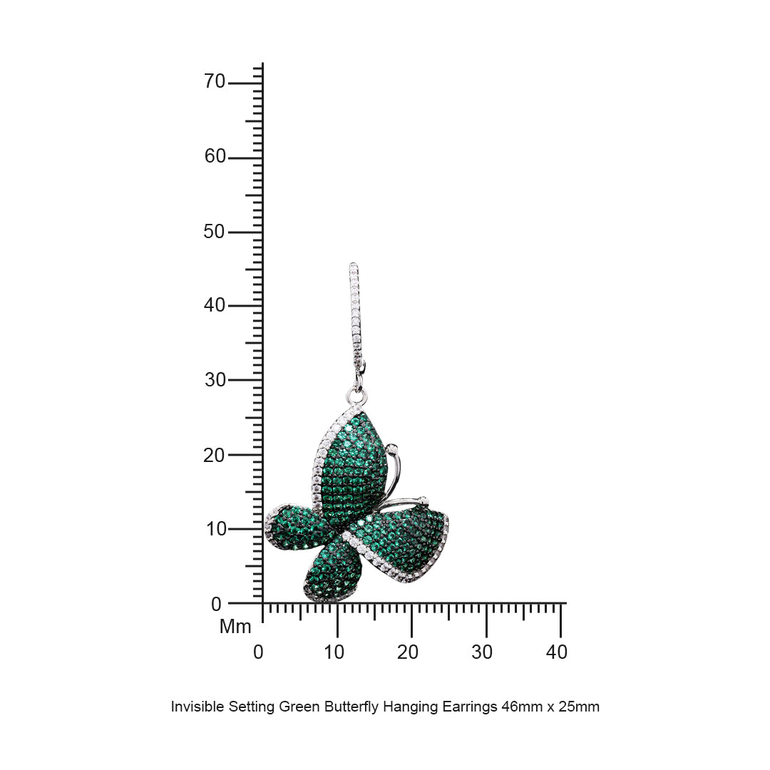 Invisible Setting Green Butterfly Hanging Earrings
