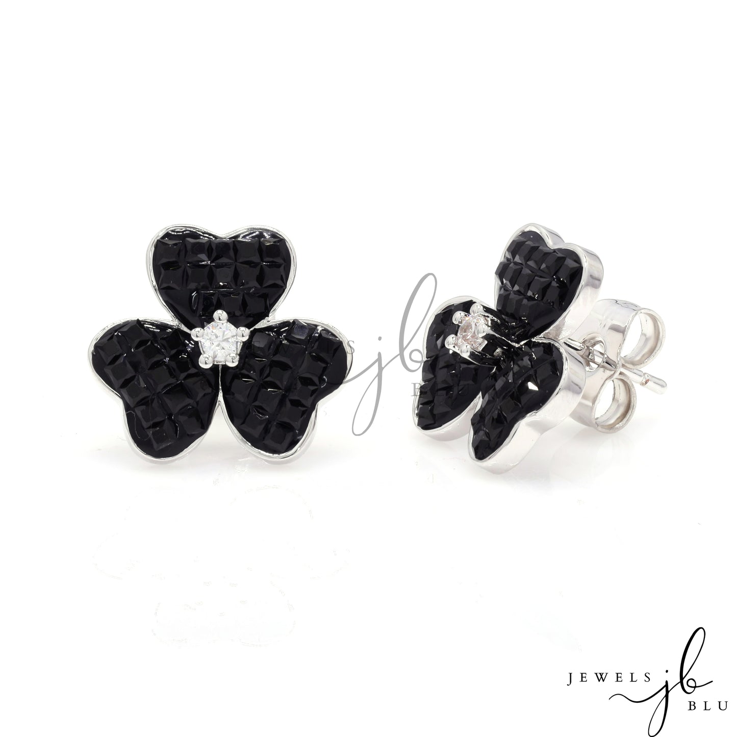 Invisible Setting 3 Petal Black Geneva Studs