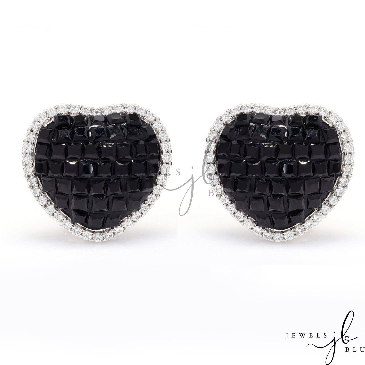 Black Diamond Invisible Setting Jazz Heart Studs