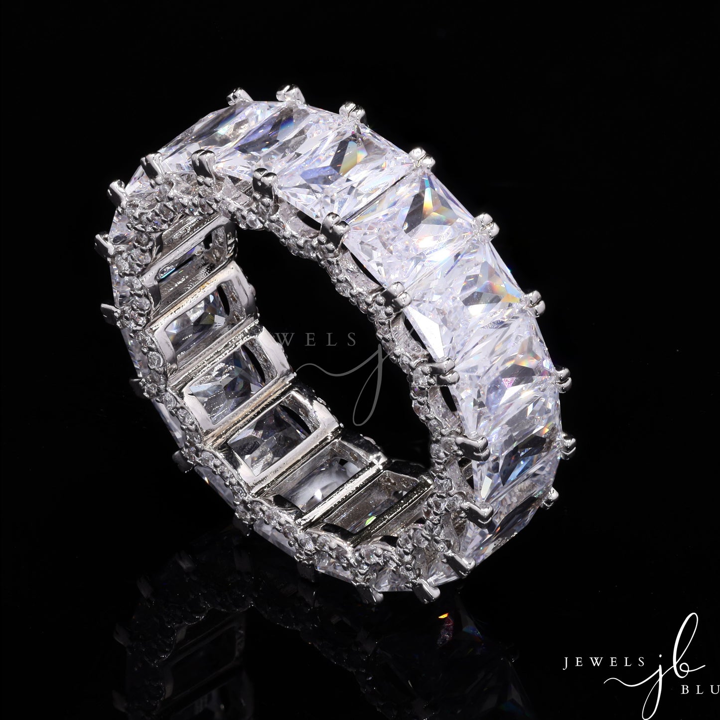 American Diamond Emerald Cut Solitaire Zia Infinity Band Ring