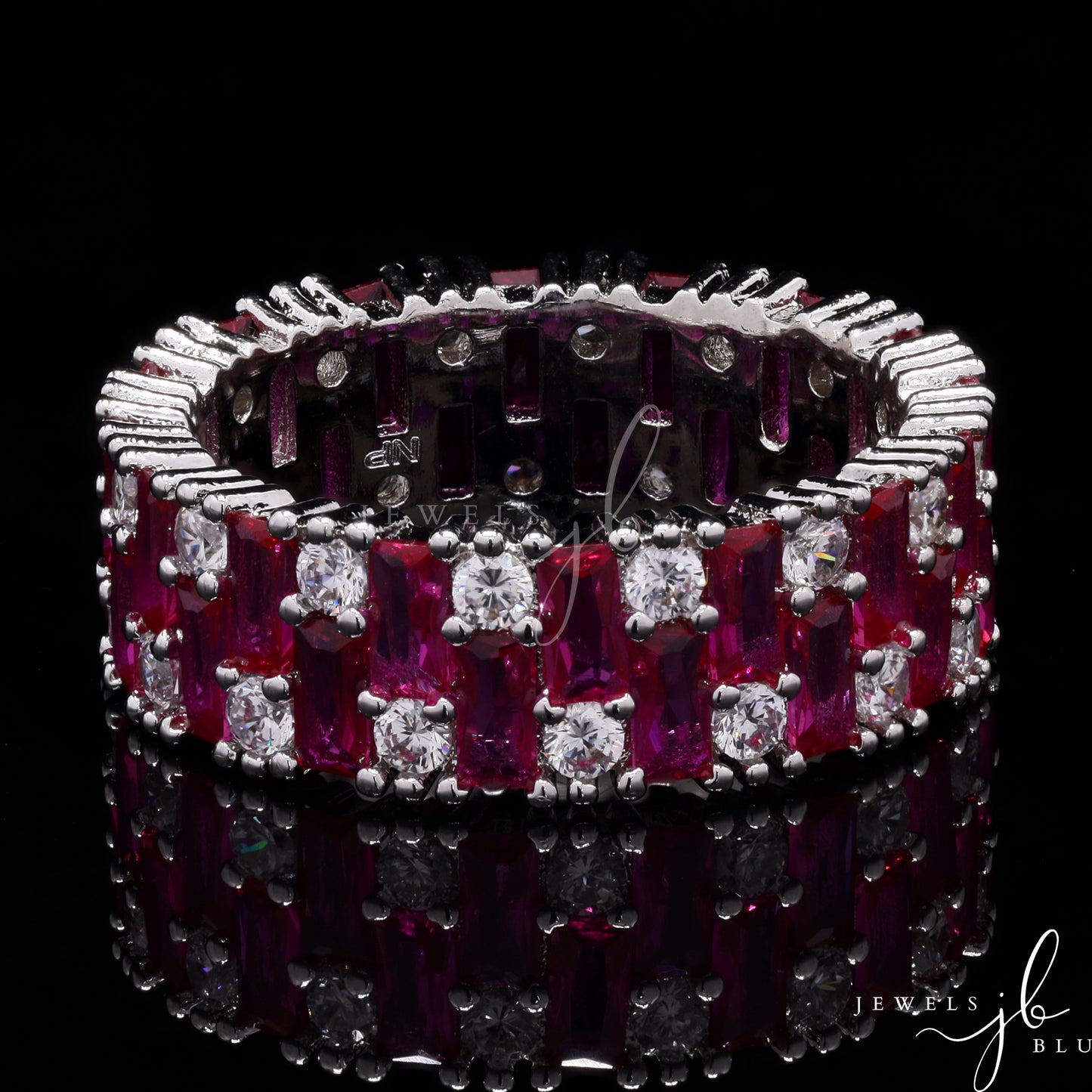 Premium Ruby Double Line Gia American Diamond Ring