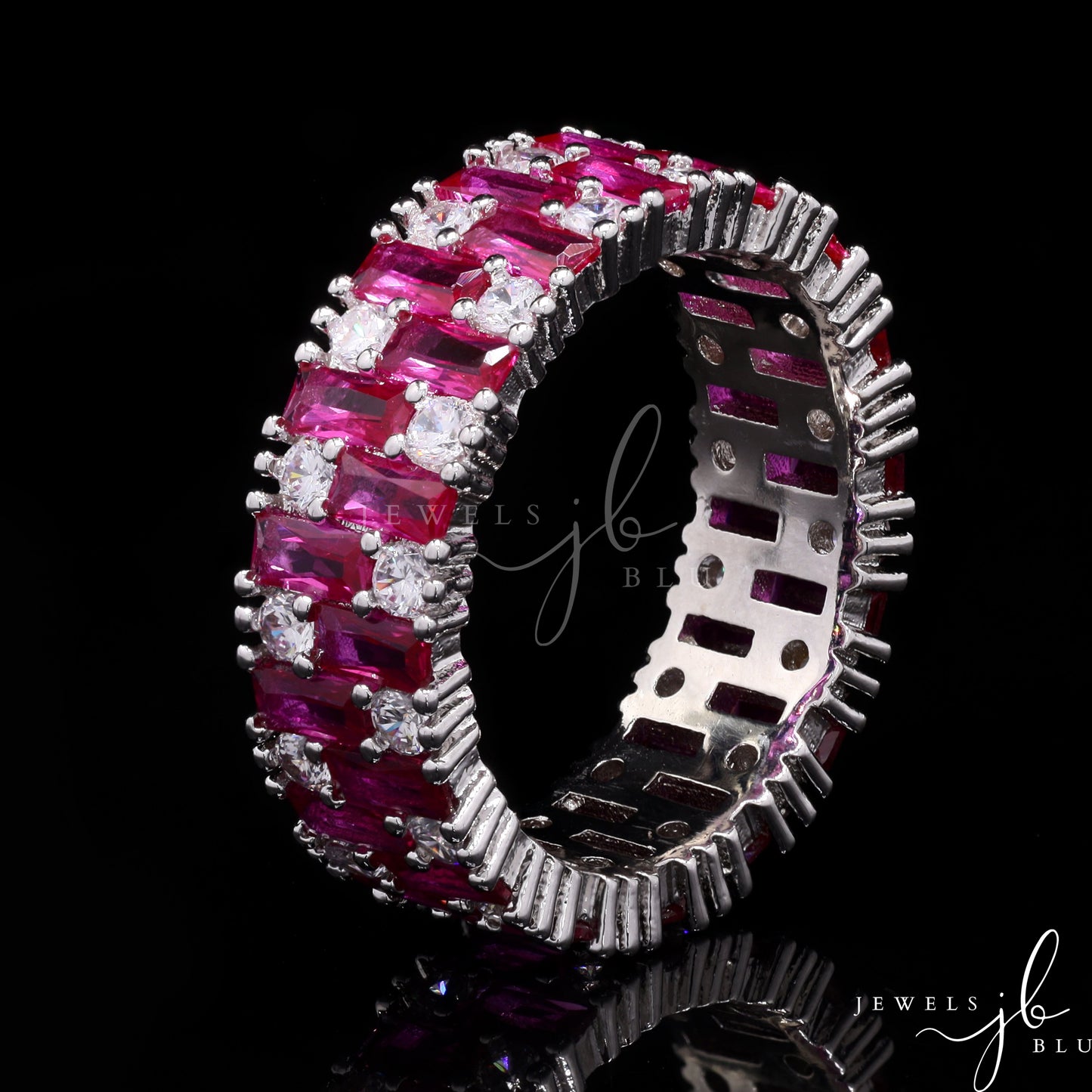 Premium Ruby Double Line Gia American Diamond Ring