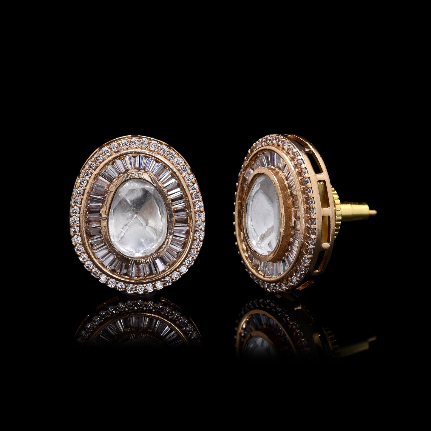 Gold Finish Classic Oval Polki Sahiba Studs