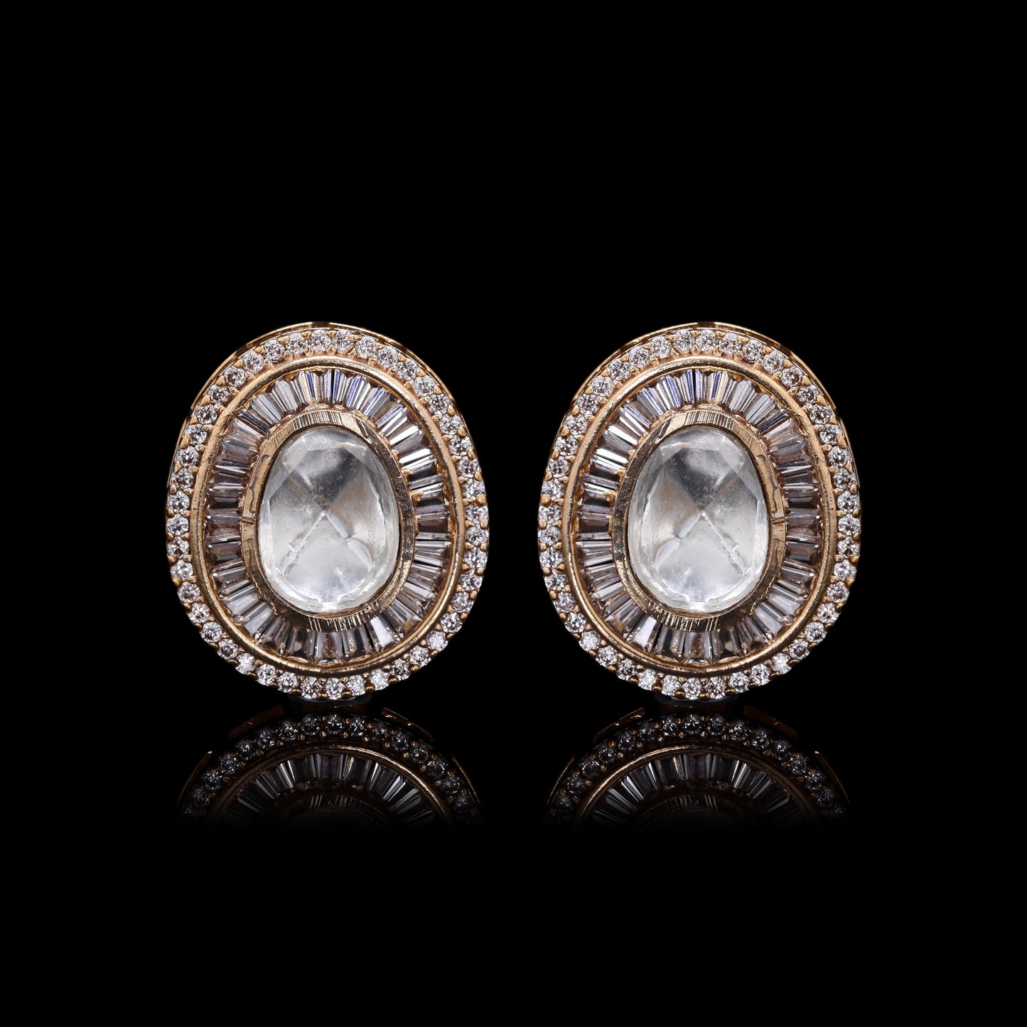 Gold Finish Classic Oval Polki Sahiba Studs