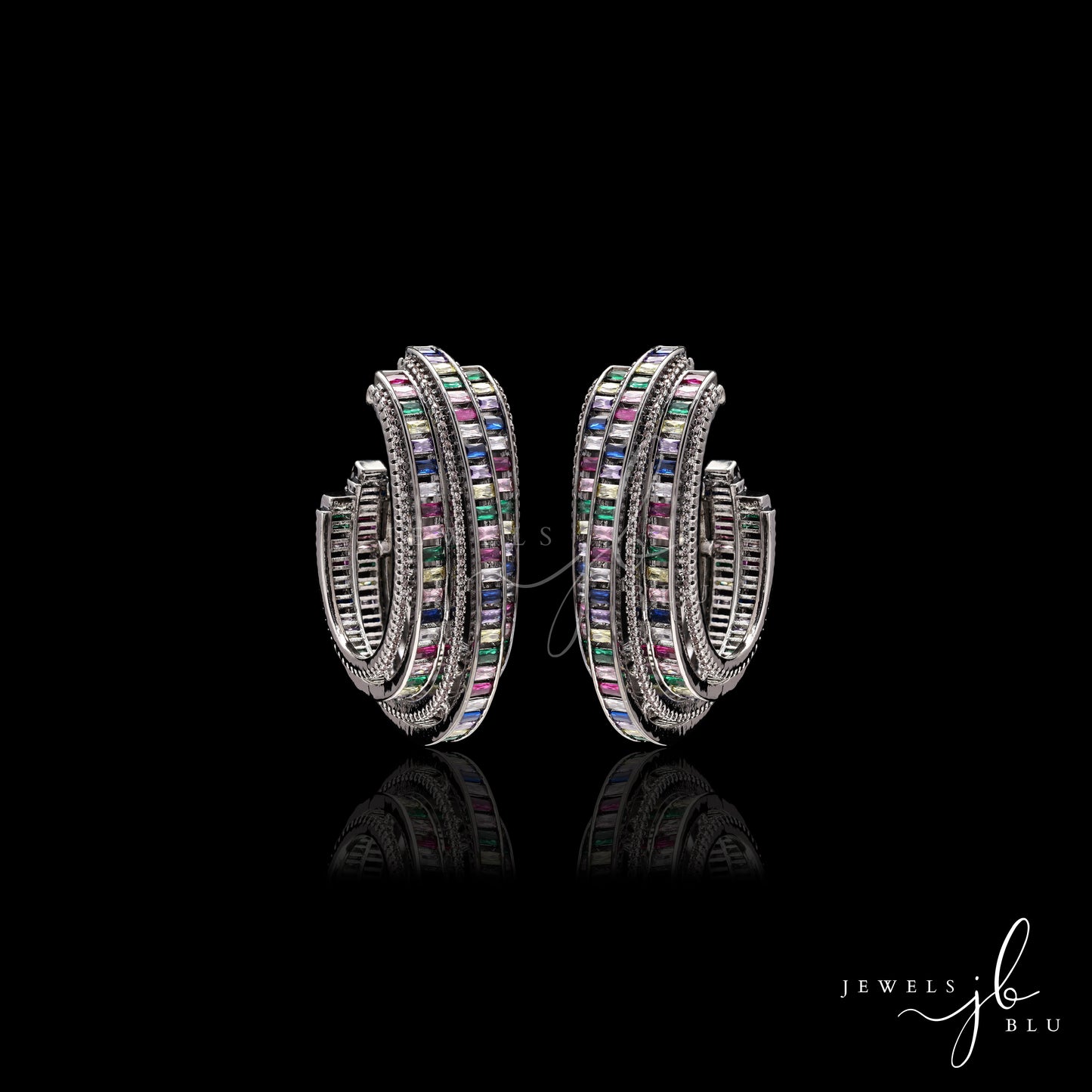 Multi Coloured American Diamond Antique Finish Chunky Hoops