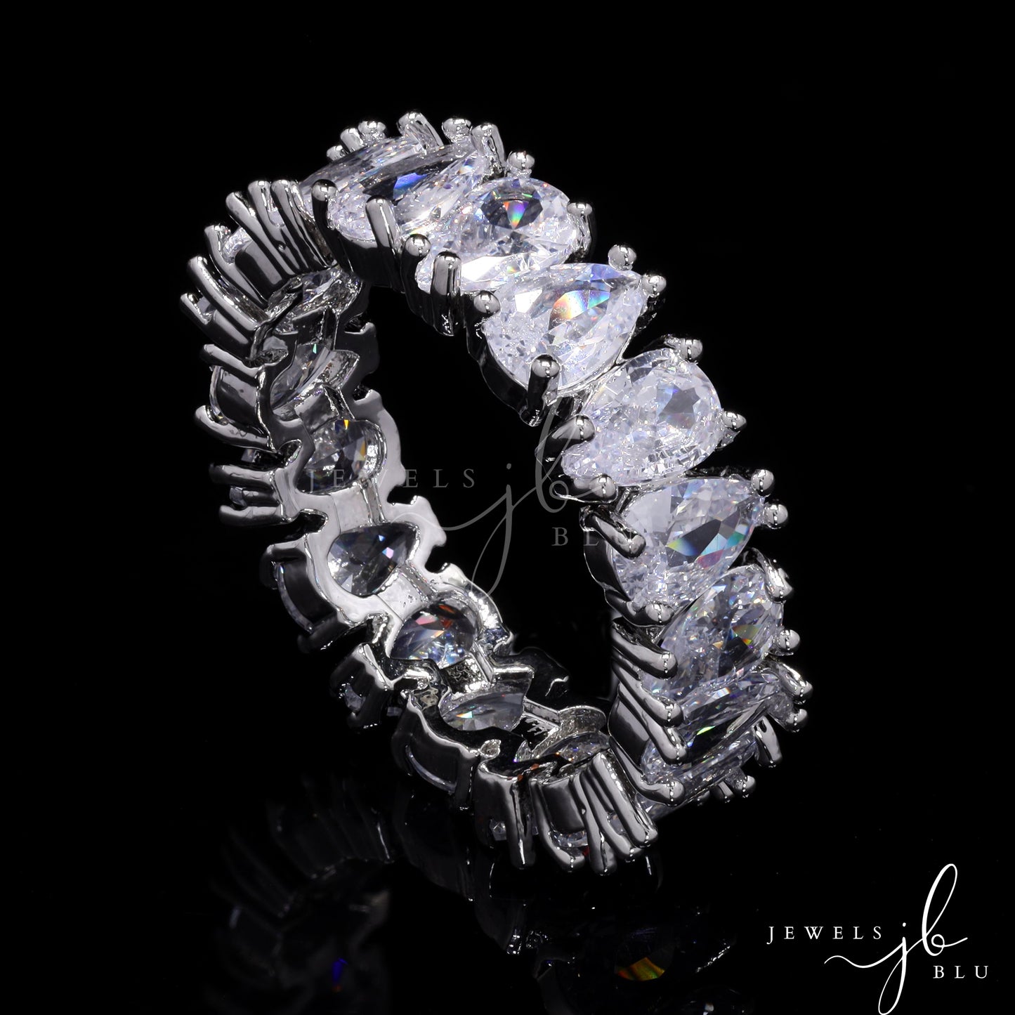 American Diamond Drop Solitaire Helly Infinity Band Ring