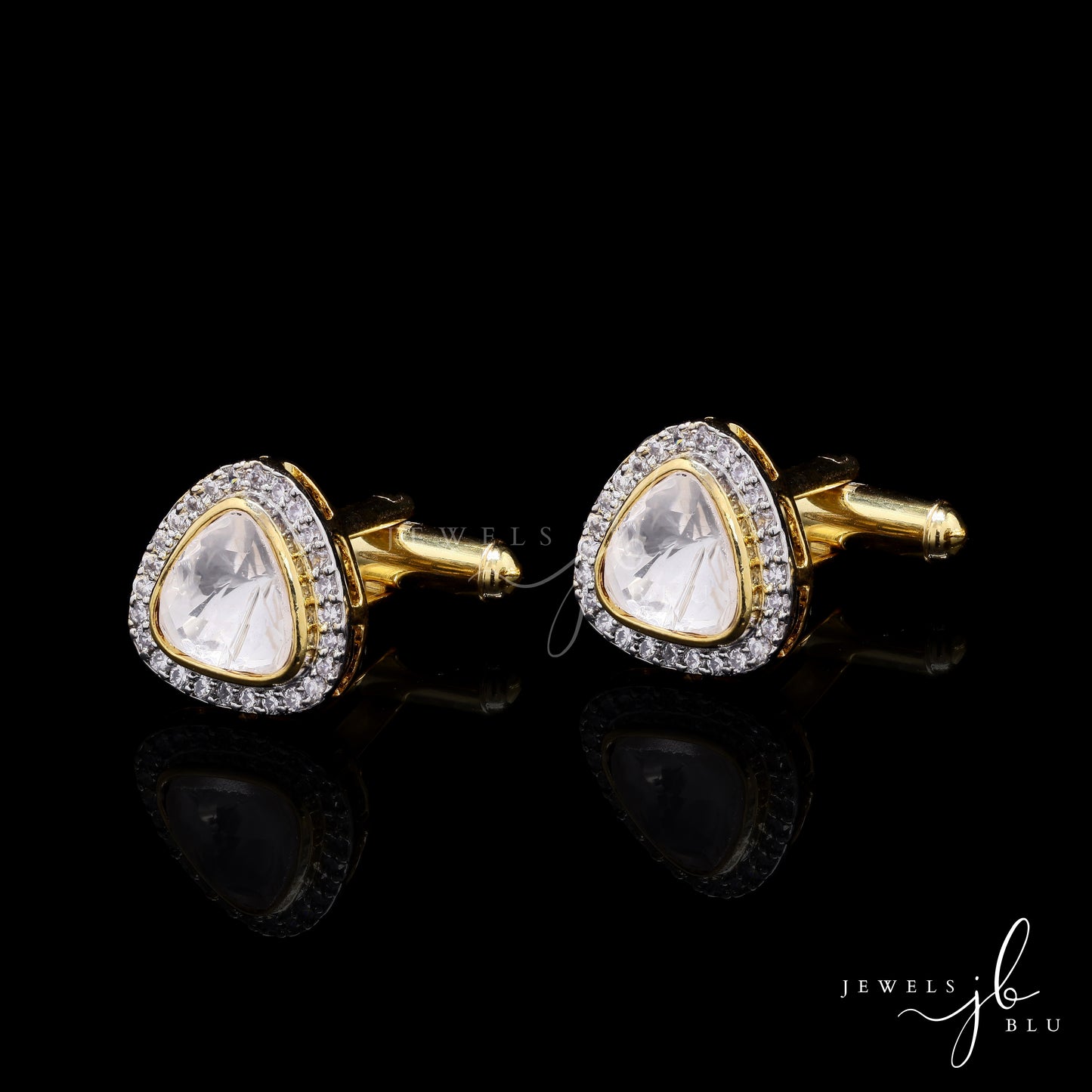 Mens Trillion Polki Diamond Gold Finish Mens Cuff Link Pair with Cluster Diamonds