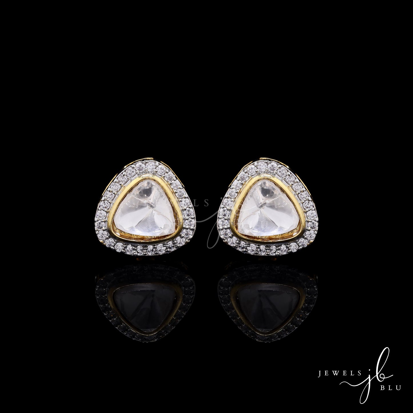 Mens Trillion Polki Diamond Gold Finish Mens Cuff Link Pair with Cluster Diamonds