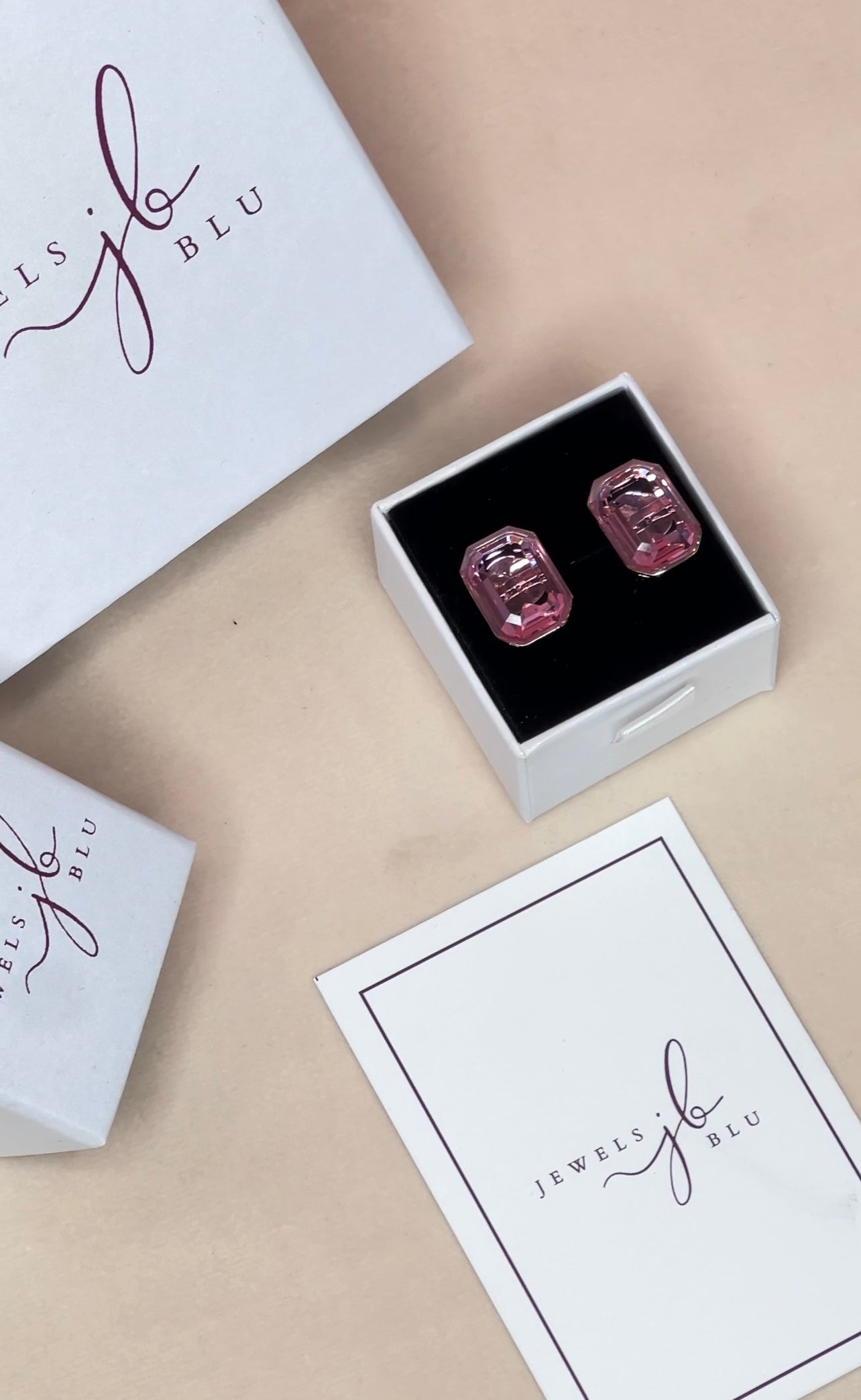 Rose Pink Clear Crystal Stud Earrings