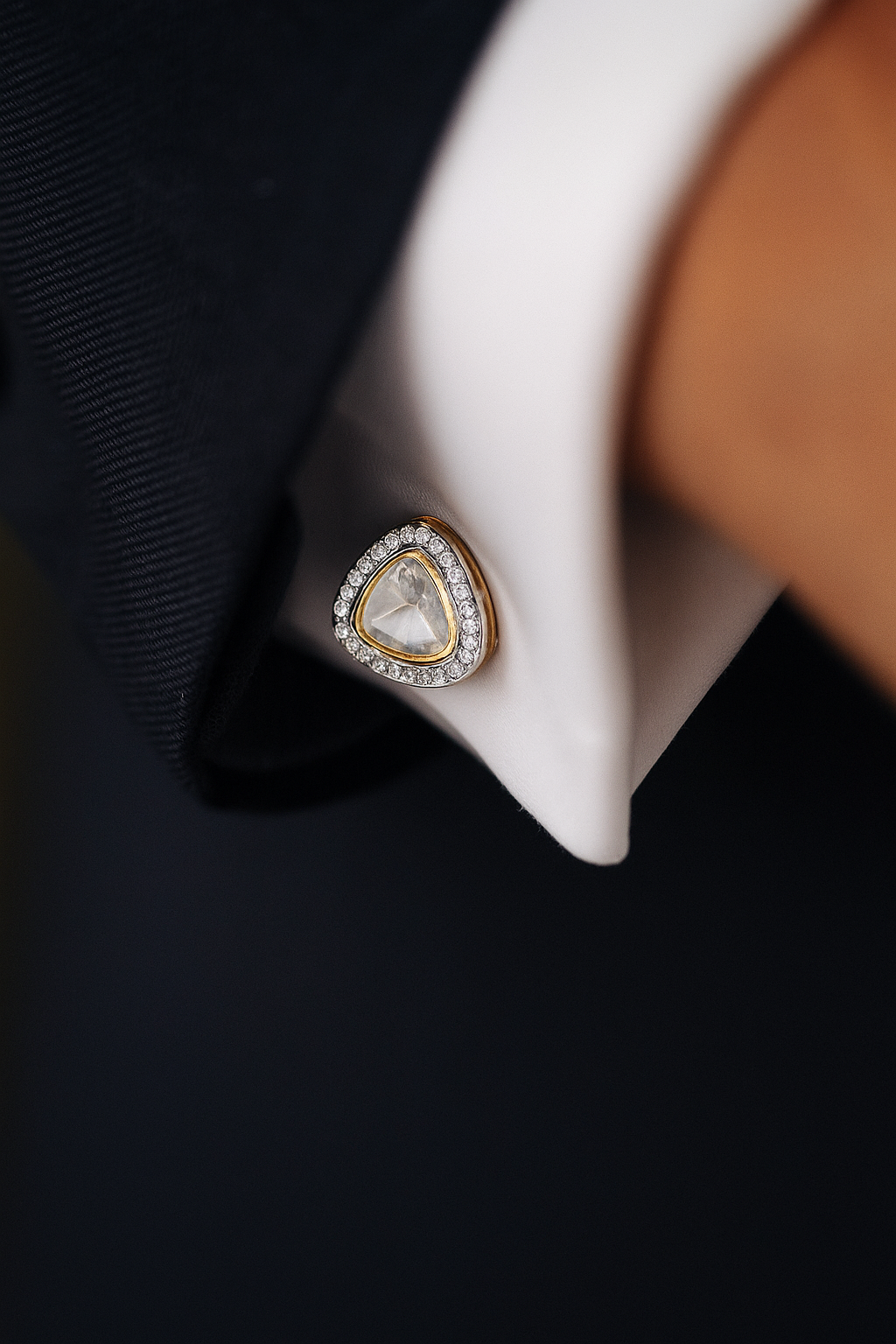Mens Trillion Polki Diamond Gold Finish Mens Cuff Link Pair with Cluster Diamonds