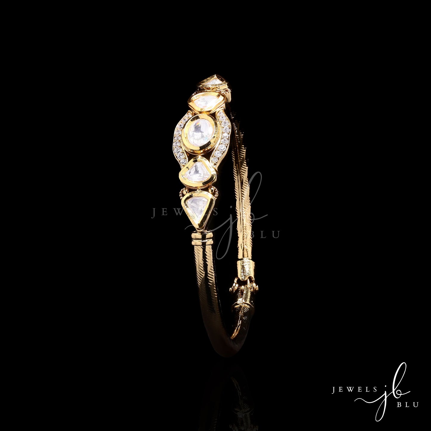 Gold Finish Polki Vantara Openable Kada Bracelet