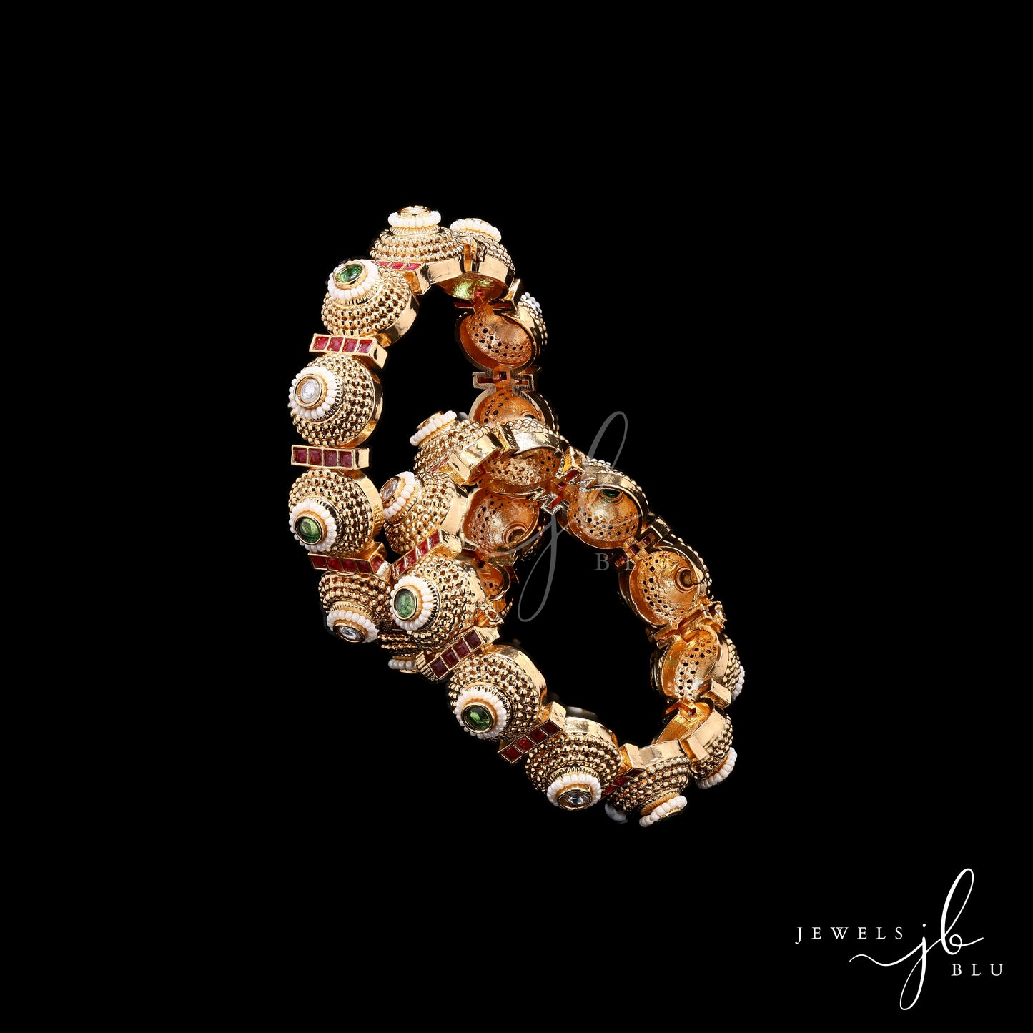 Adira Traditional Polki and Pearl Openable Kada Bangle ( Pair of Two Bangles )