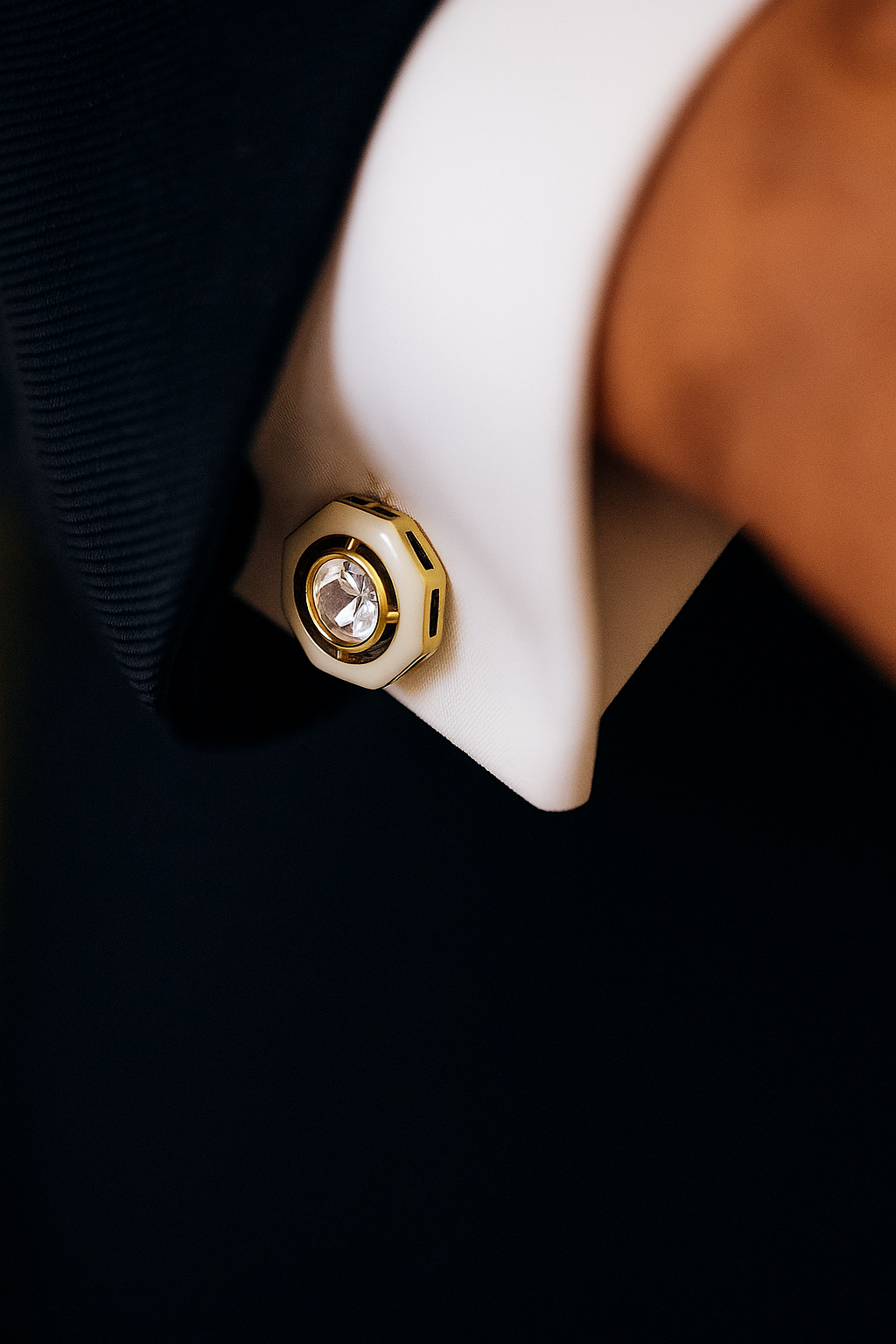 Pearl White Enamel Bezel Setting Polki Diamond Mens Cuff Link