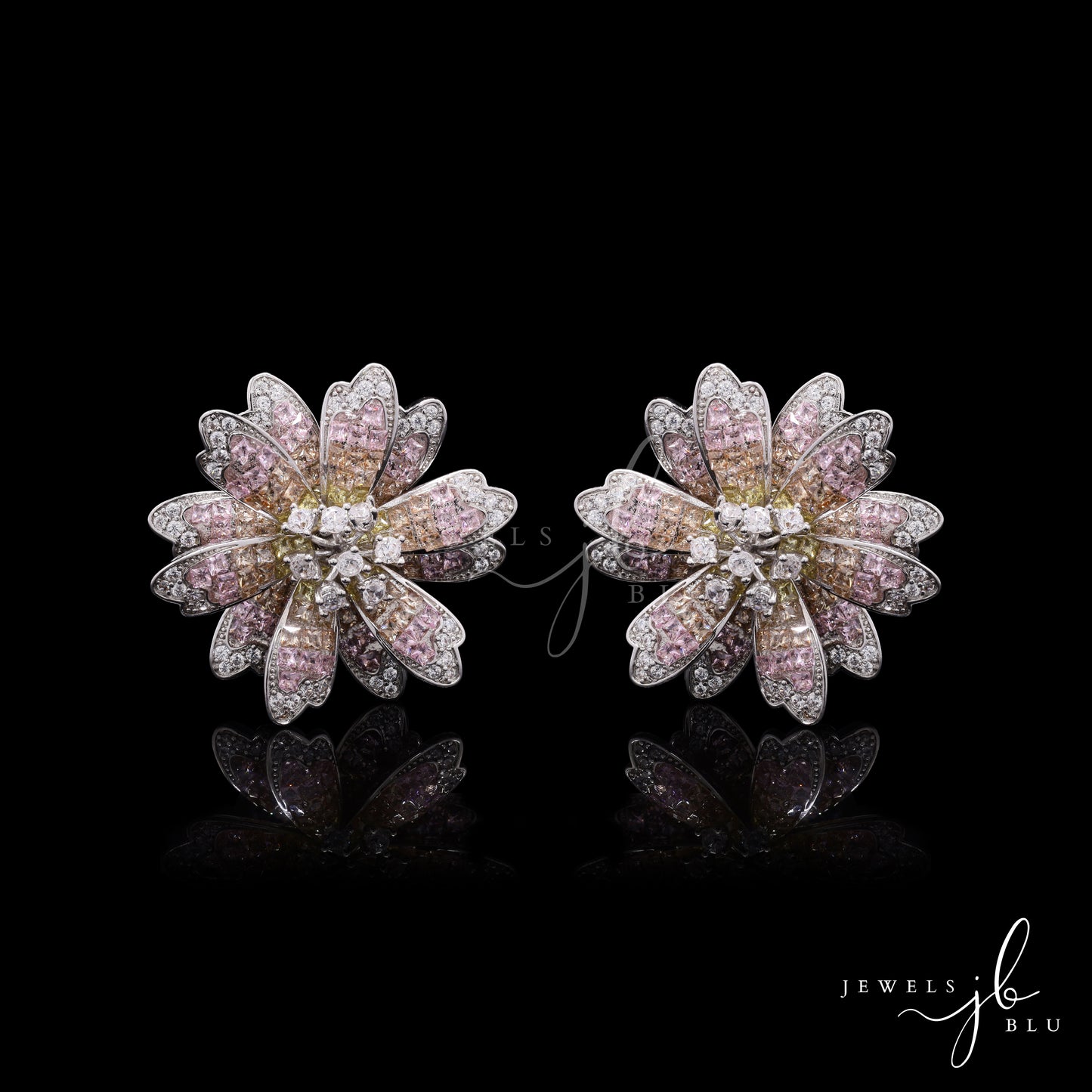 Statement Bella Pink and Yellow Ombre Floral Stud Earrings