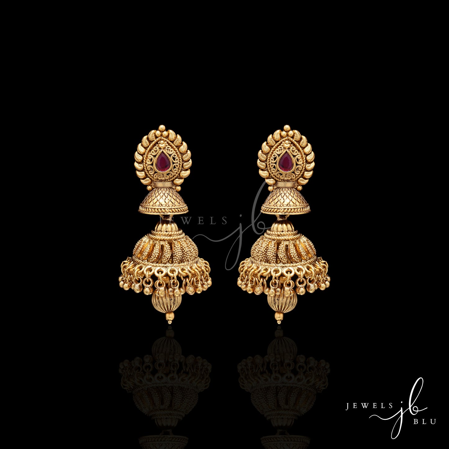 Festive Exclusive Gold Finish Double Layer Nitya Jhumki with Ruby Detaling
