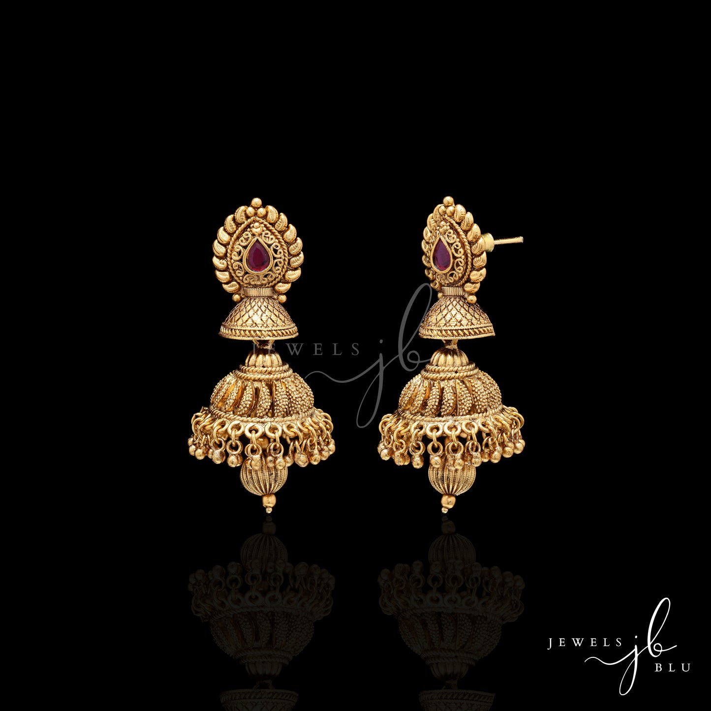 Festive Exclusive Gold Finish Double Layer Nitya Jhumki with Ruby Detaling