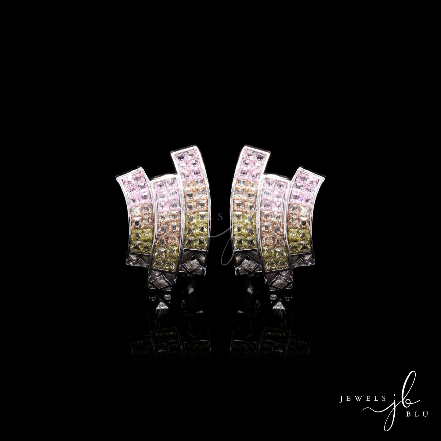 Pink and Yellow Ombre 3 Line Party Stud Earrings