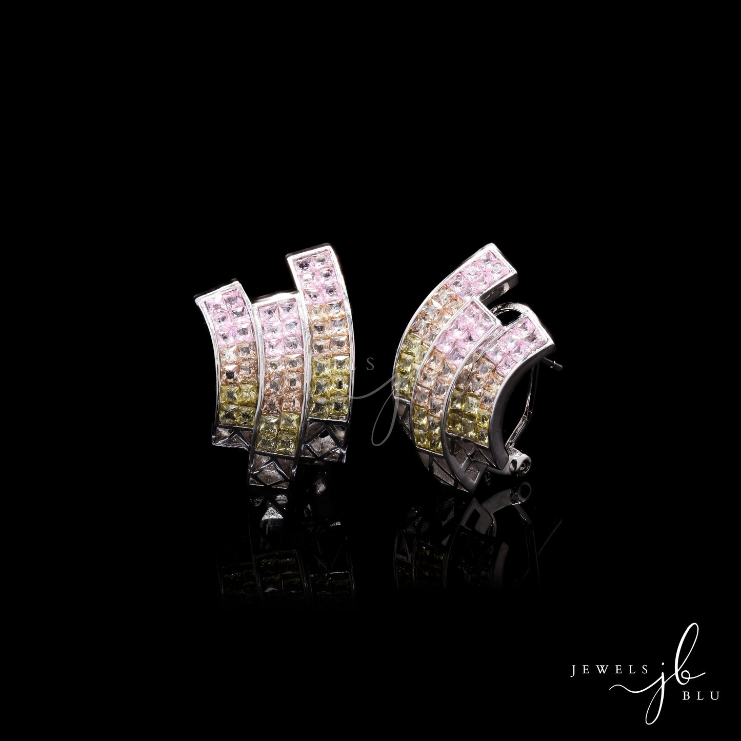 Pink and Yellow Ombre 3 Line Party Stud Earrings