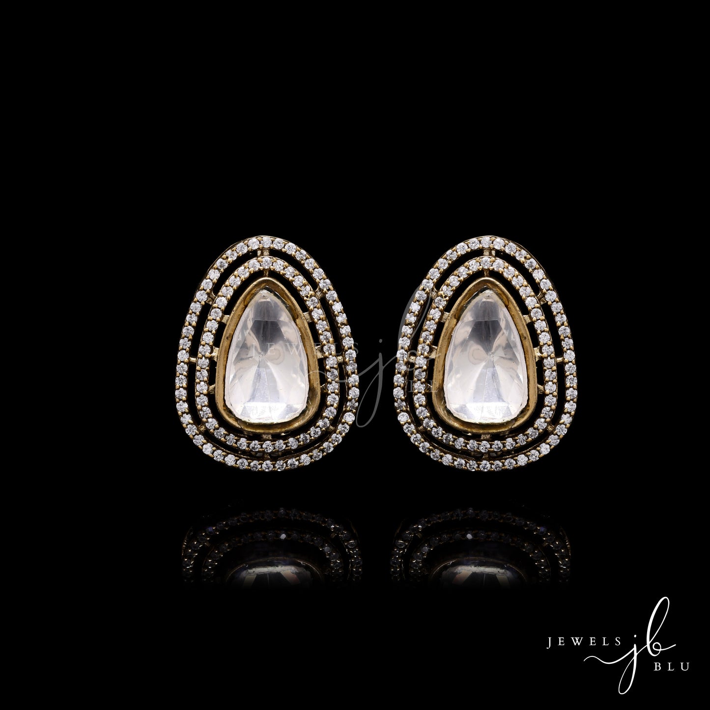 Double Layer Antique Finish Harita Polki Stud Earrings