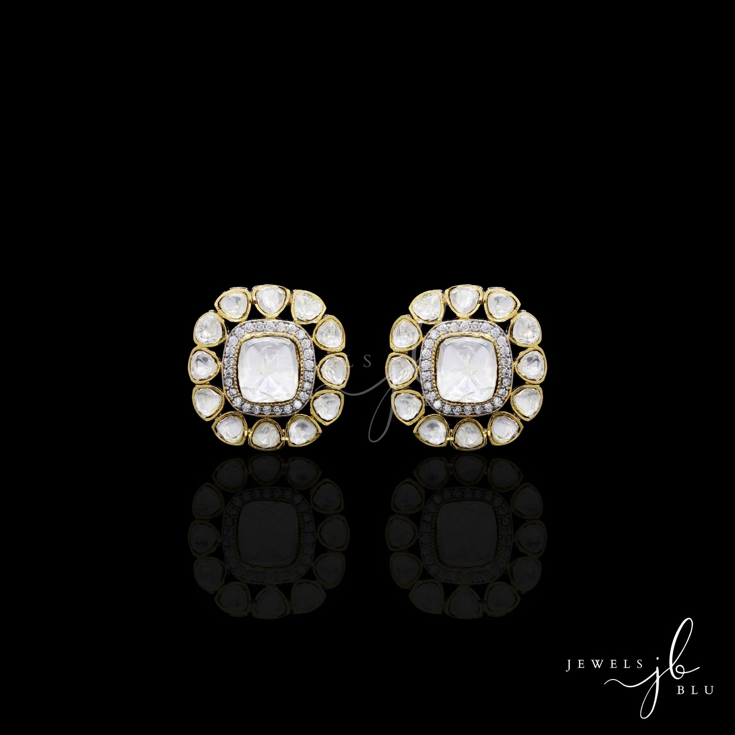 Antique Gold Finish Polki Danita Stud Earrings