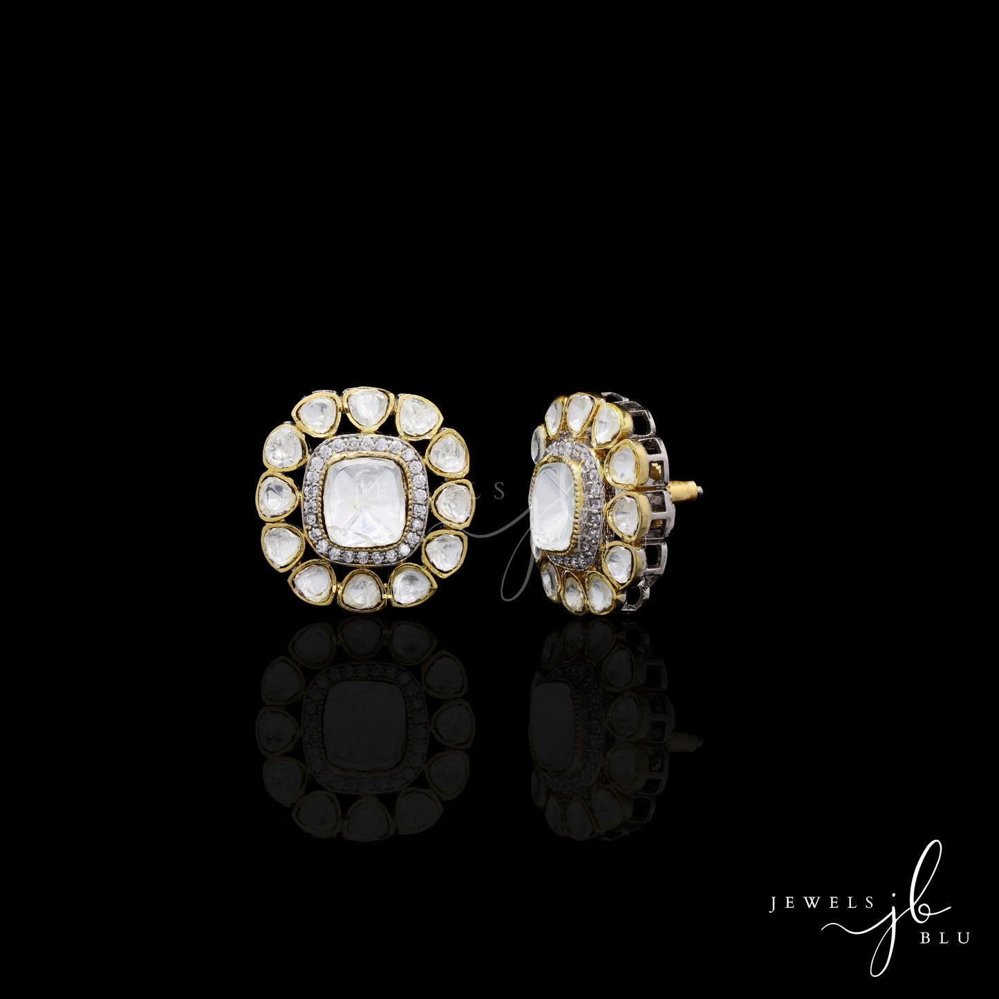 Antique Gold Finish Polki Danita Stud Earrings