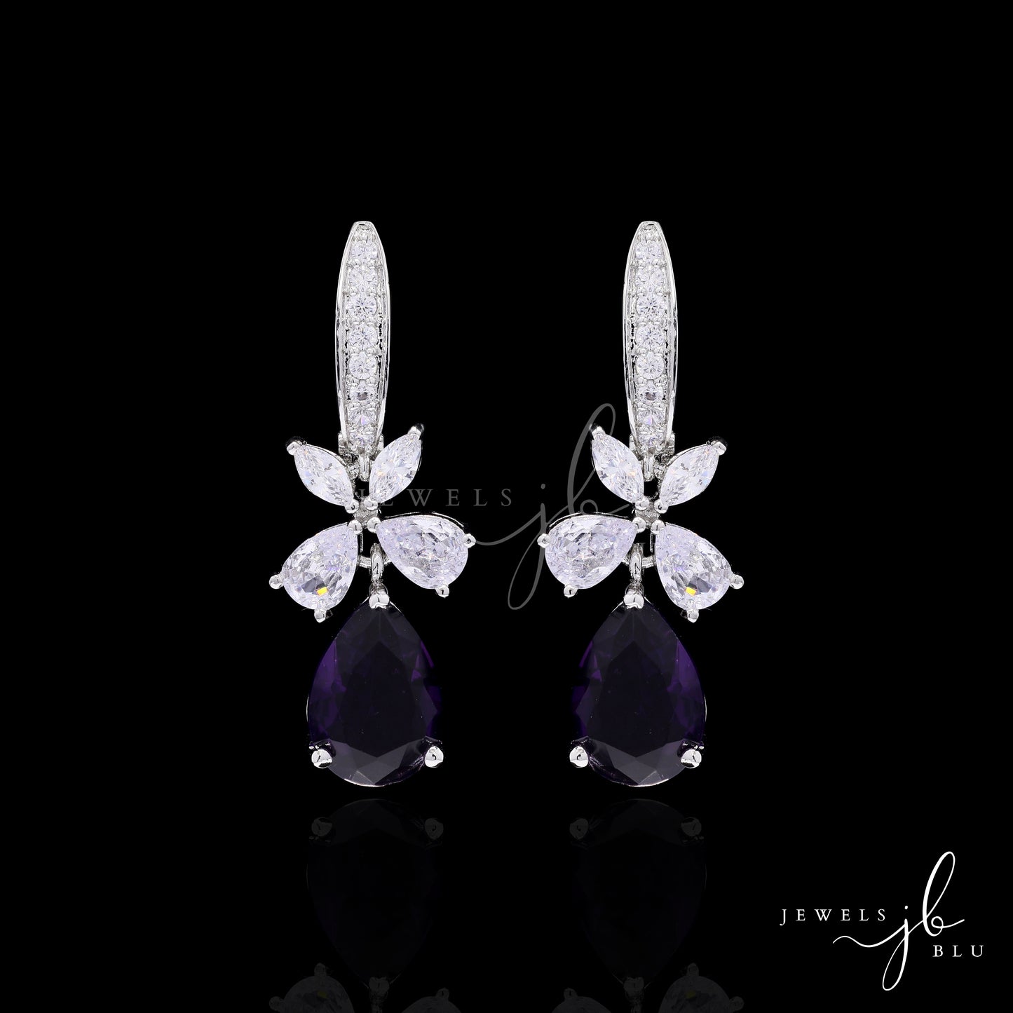 Drop Solitaire and Marquise Diamond Navy Blue Danglers