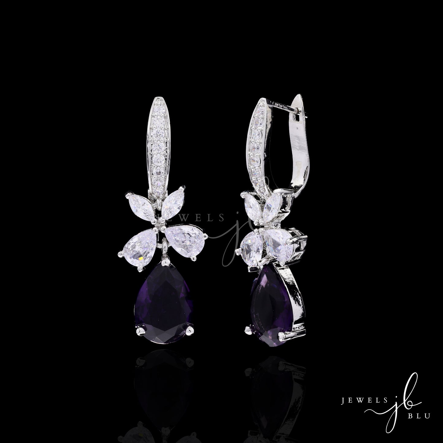 Drop Solitaire and Marquise Diamond Navy Blue Danglers