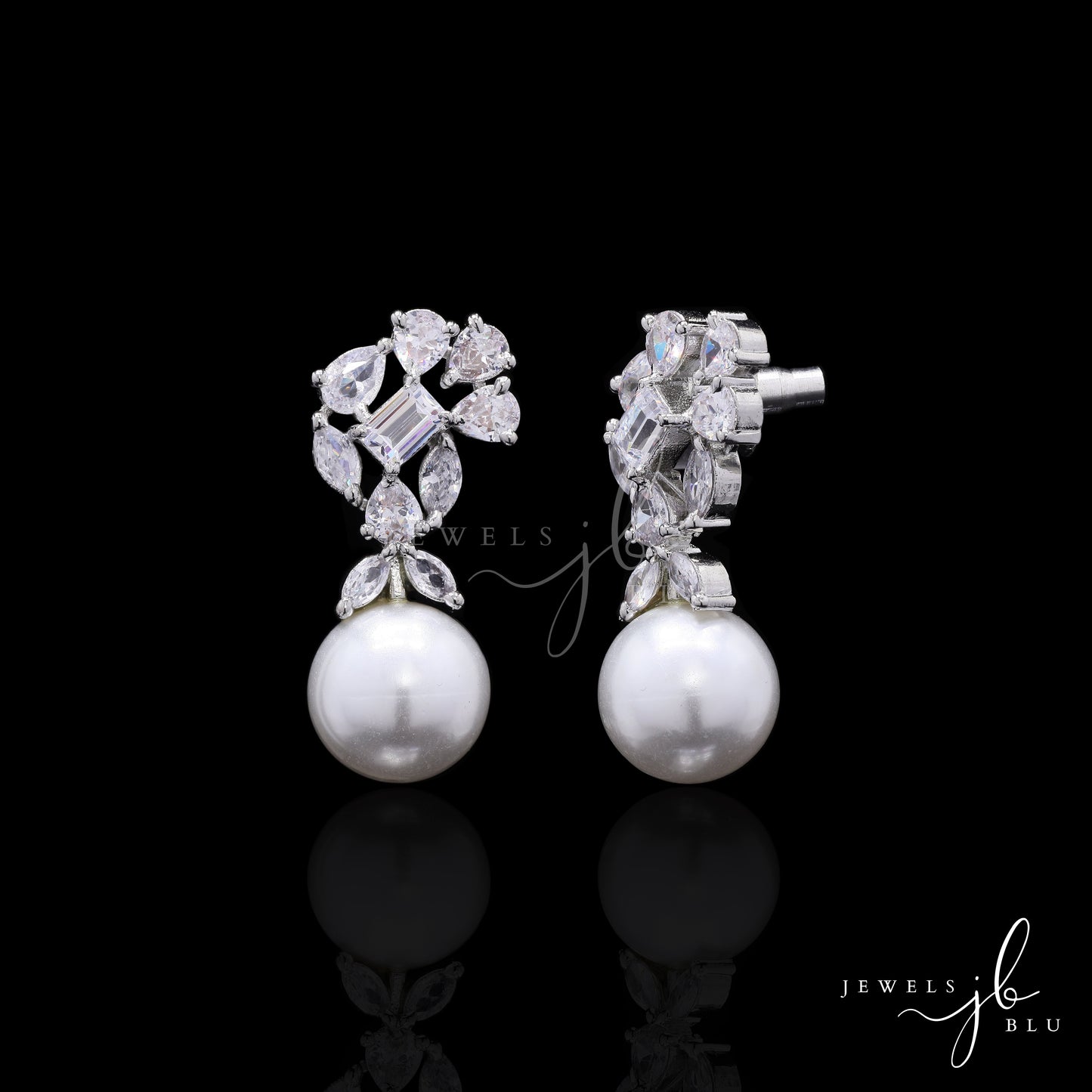 Fresh Water Pearl Studs With Multi Shape American Diamonds