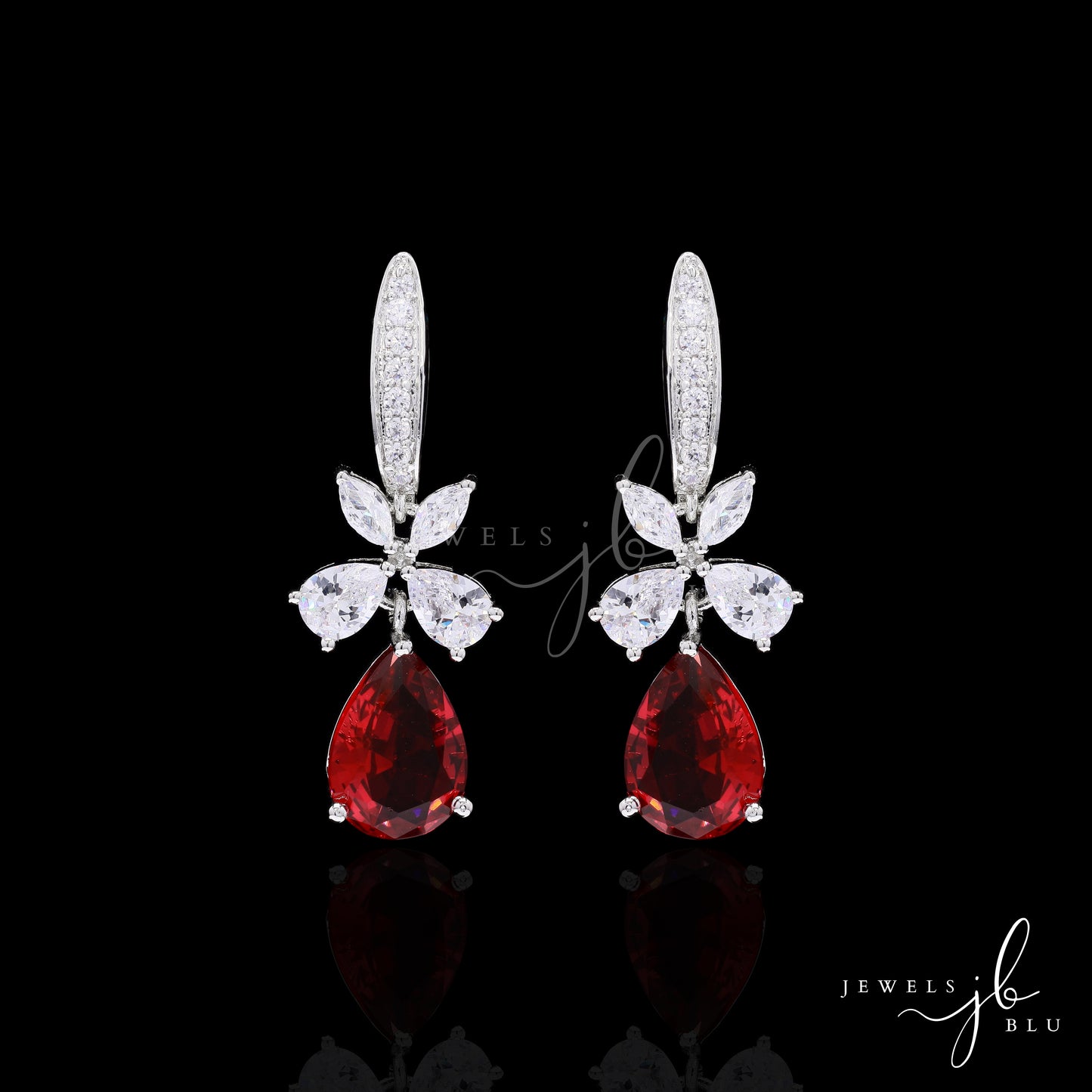 Drop Solitaire and Marquise Diamond Hydro Ruby Danglers