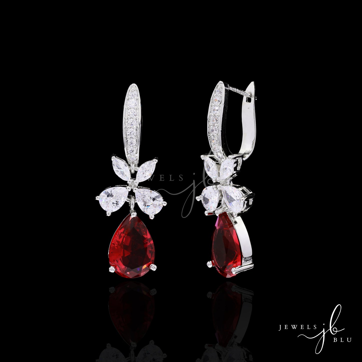 Drop Solitaire and Marquise Diamond Hydro Ruby Danglers