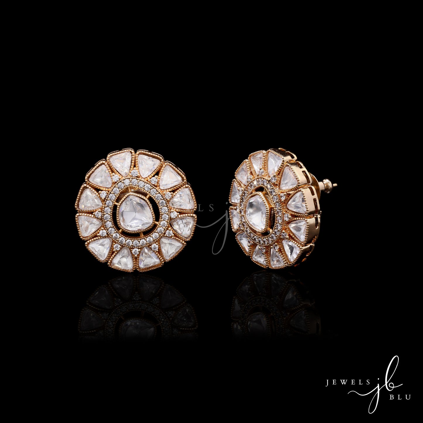 Moissanite Polki Antique Gold Finish Zahara Studs