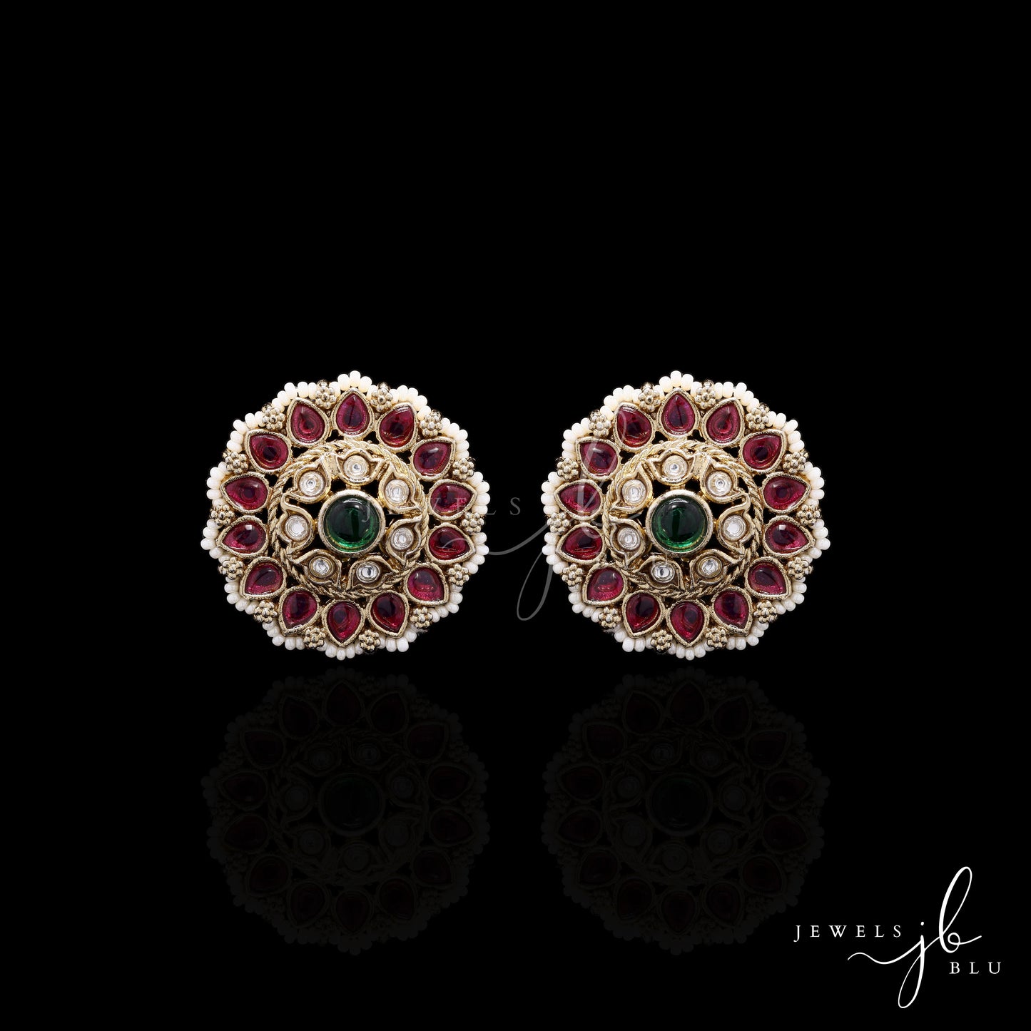 Festive Exclusive Antique Gold Finish Heera Bagh Moti Polki Studs