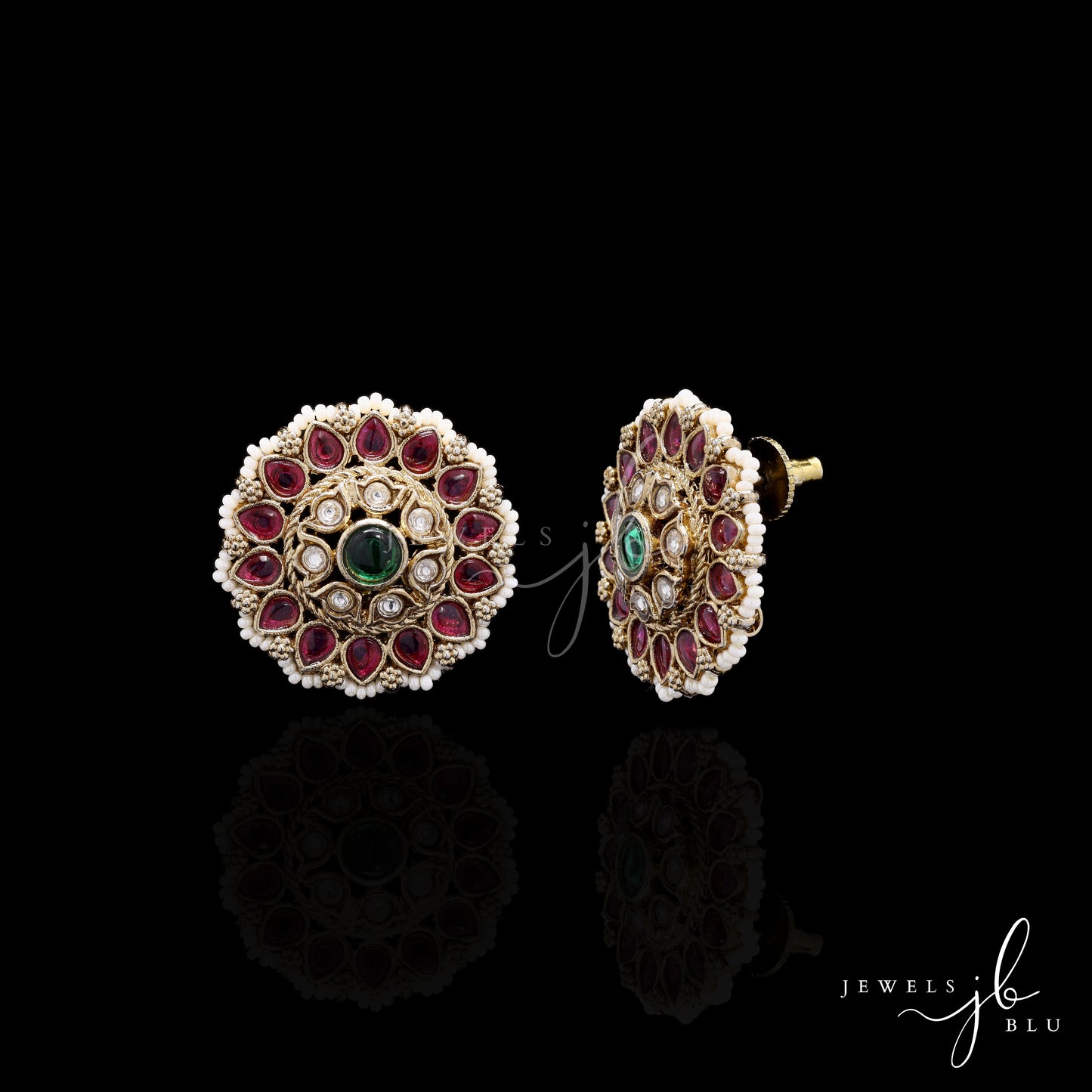 Festive Exclusive Antique Gold Finish Heera Bagh Moti Polki Studs