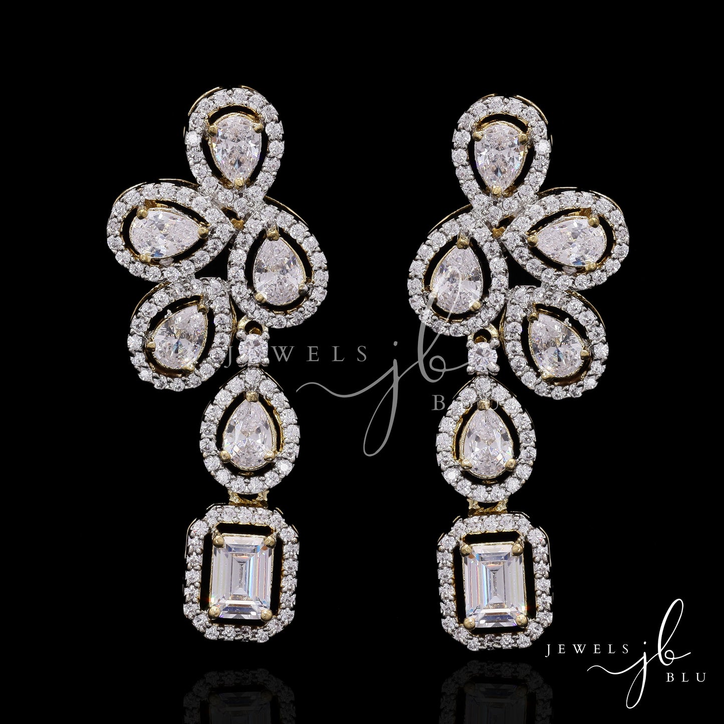 Gold Finish Samara Premium Dual Solitaire Statement Necklace Set