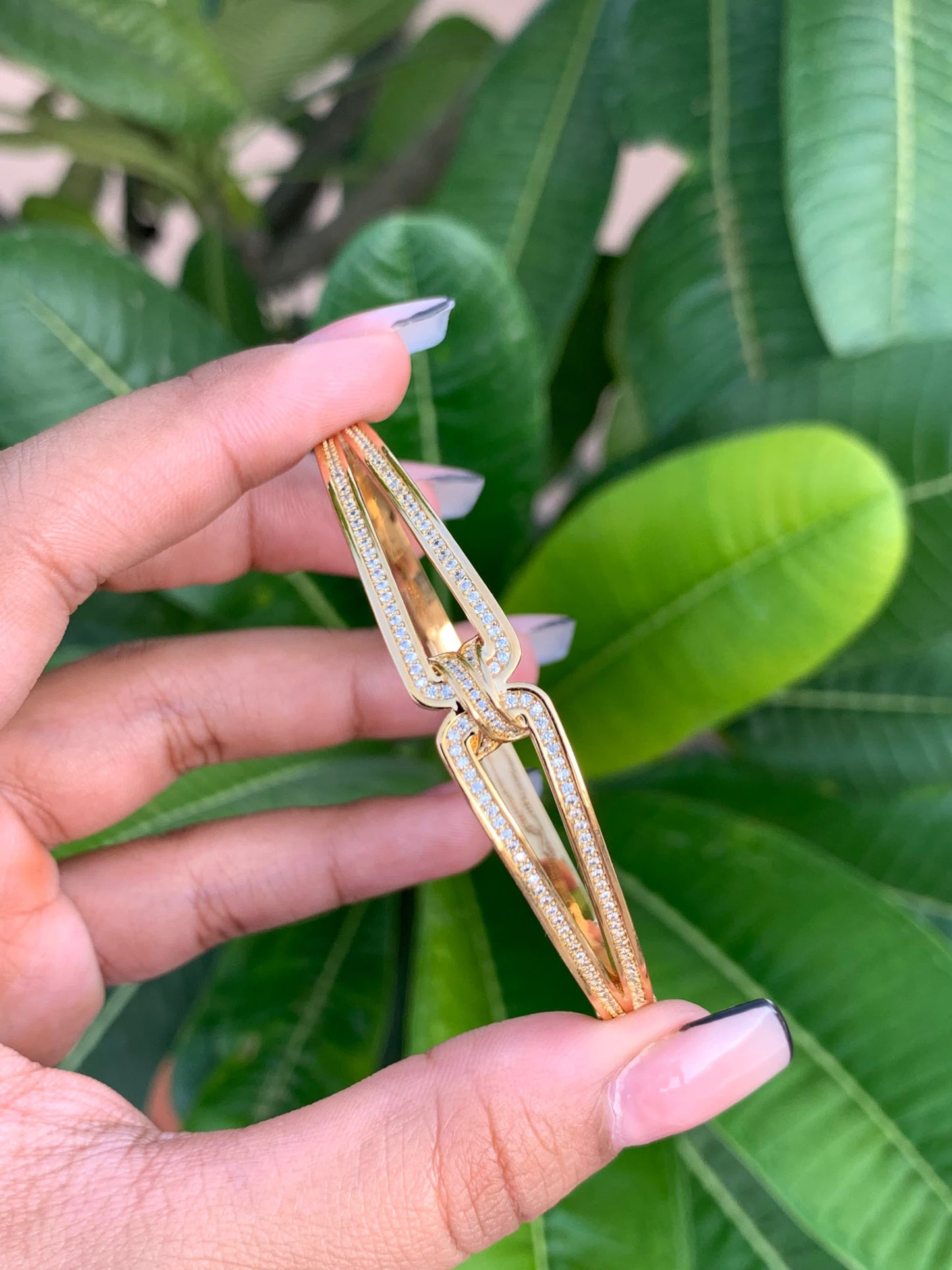 American Diamond Studded Gold Finish Clovia Bracelet