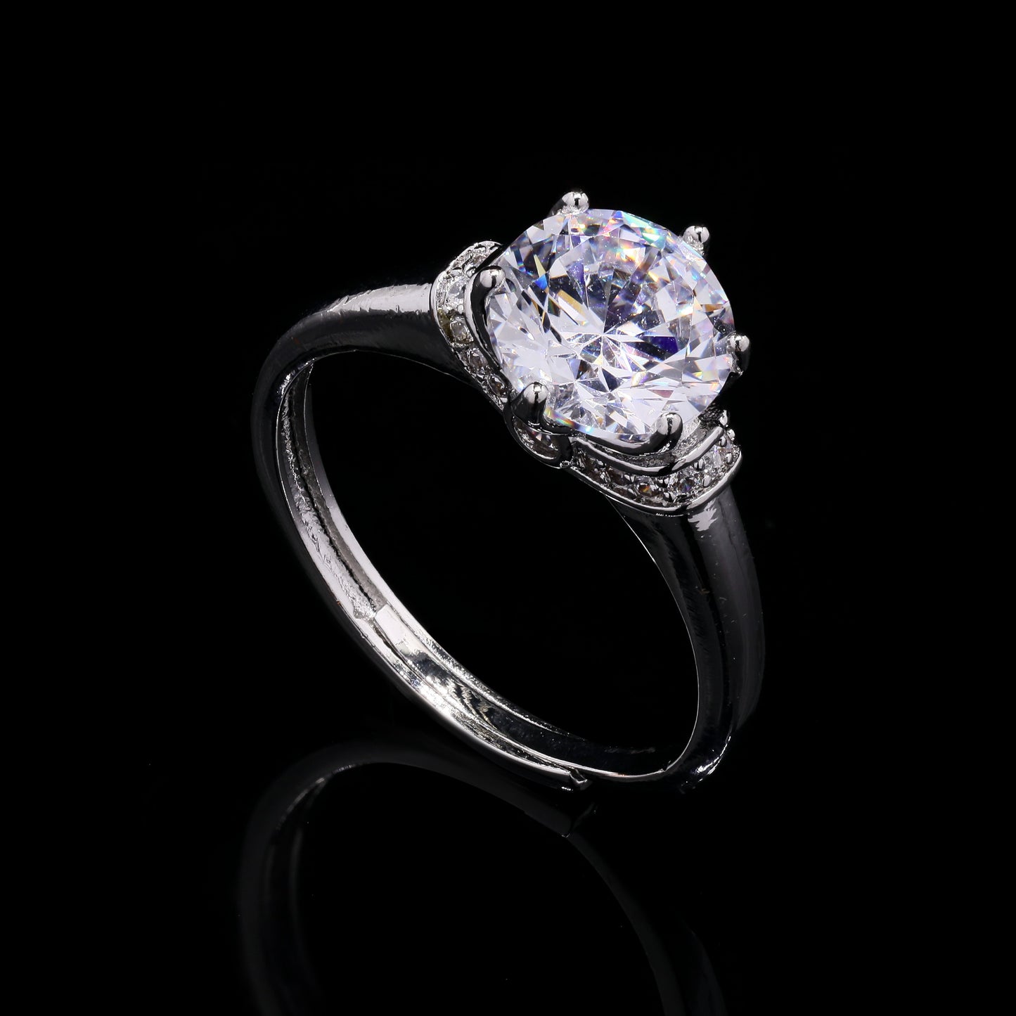 Adjustable American Diamond 1.75 Carat Solitaire Mia Anti Tarnish Ring ( Fits all Sizes )